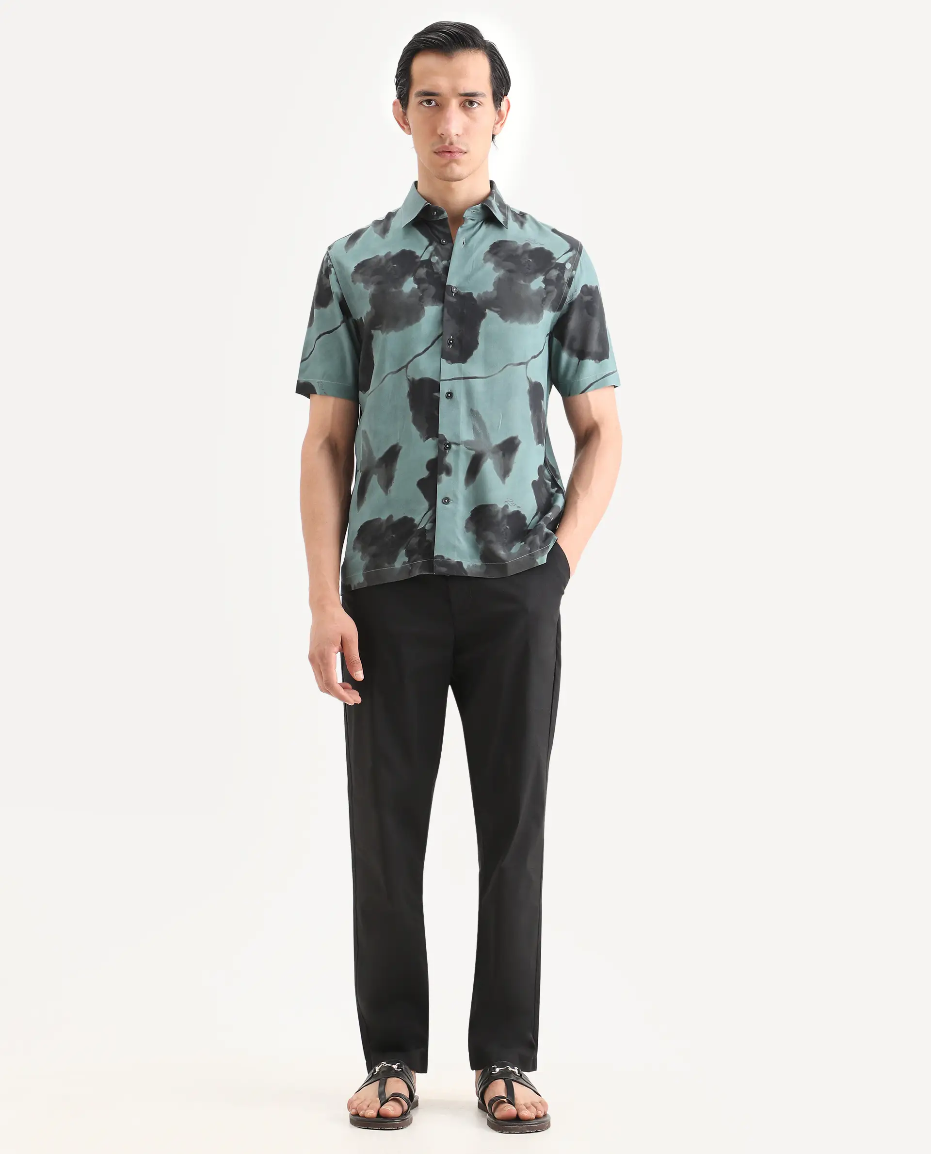 Rare Rabbit Men Bene Black Cotton Blend Fabric Button Closure Straight Fit Plain Trouser - Image 4