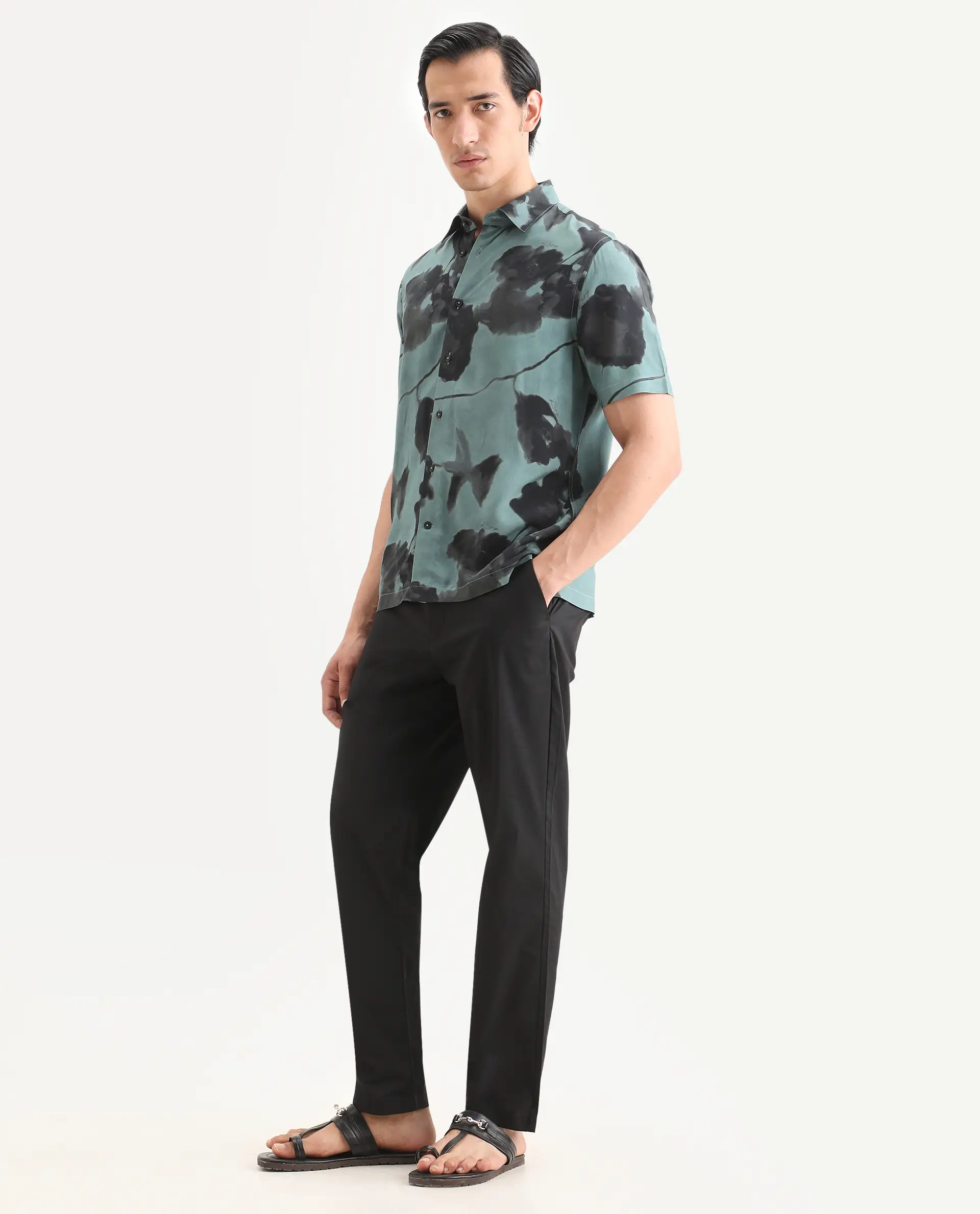 Rare Rabbit Men Bene Black Cotton Blend Fabric Button Closure Straight Fit Plain Trouser - Image 5