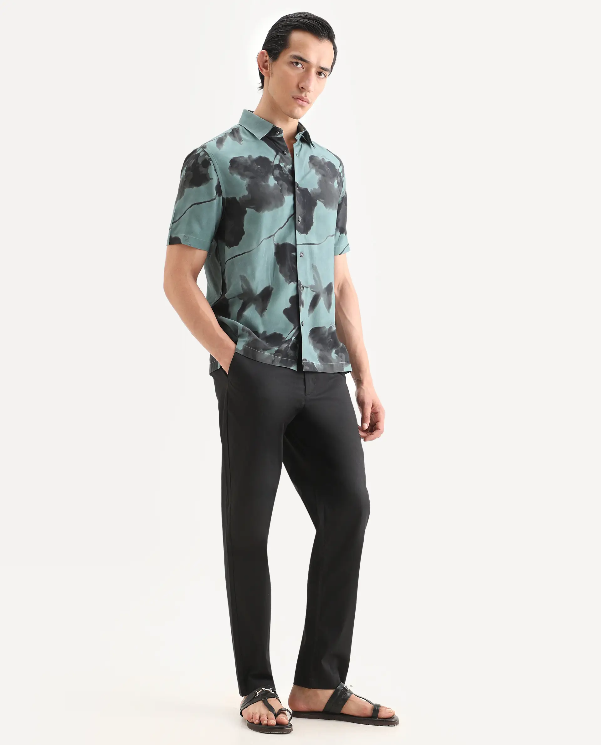 Rare Rabbit Men Bene Black Cotton Blend Fabric Button Closure Straight Fit Plain Trouser - Image 6