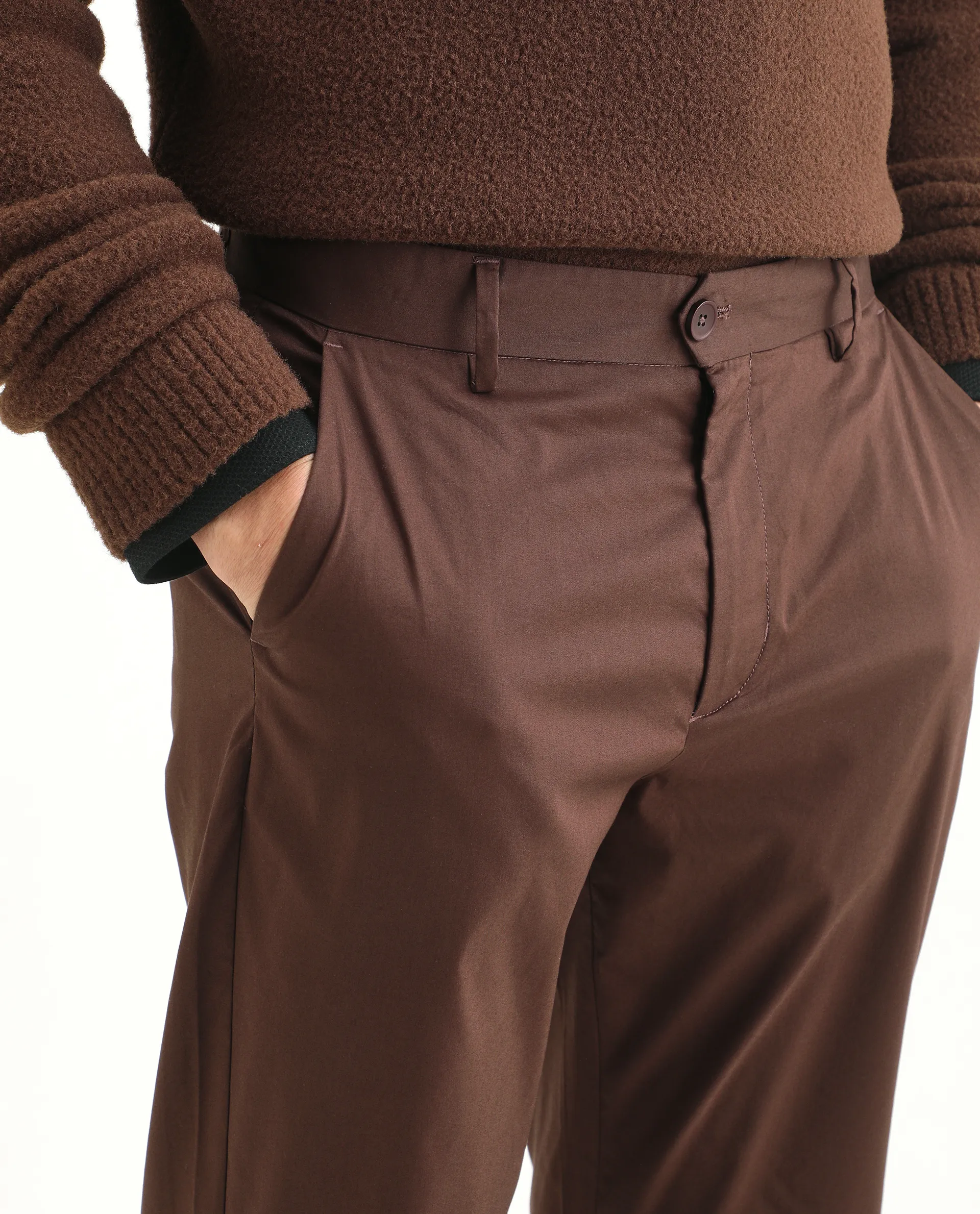 Rare Rabbit Men Bene Dark Brown Cotton Blend Fabric Button Closure Straight Fit Plain Trouser - Image 3