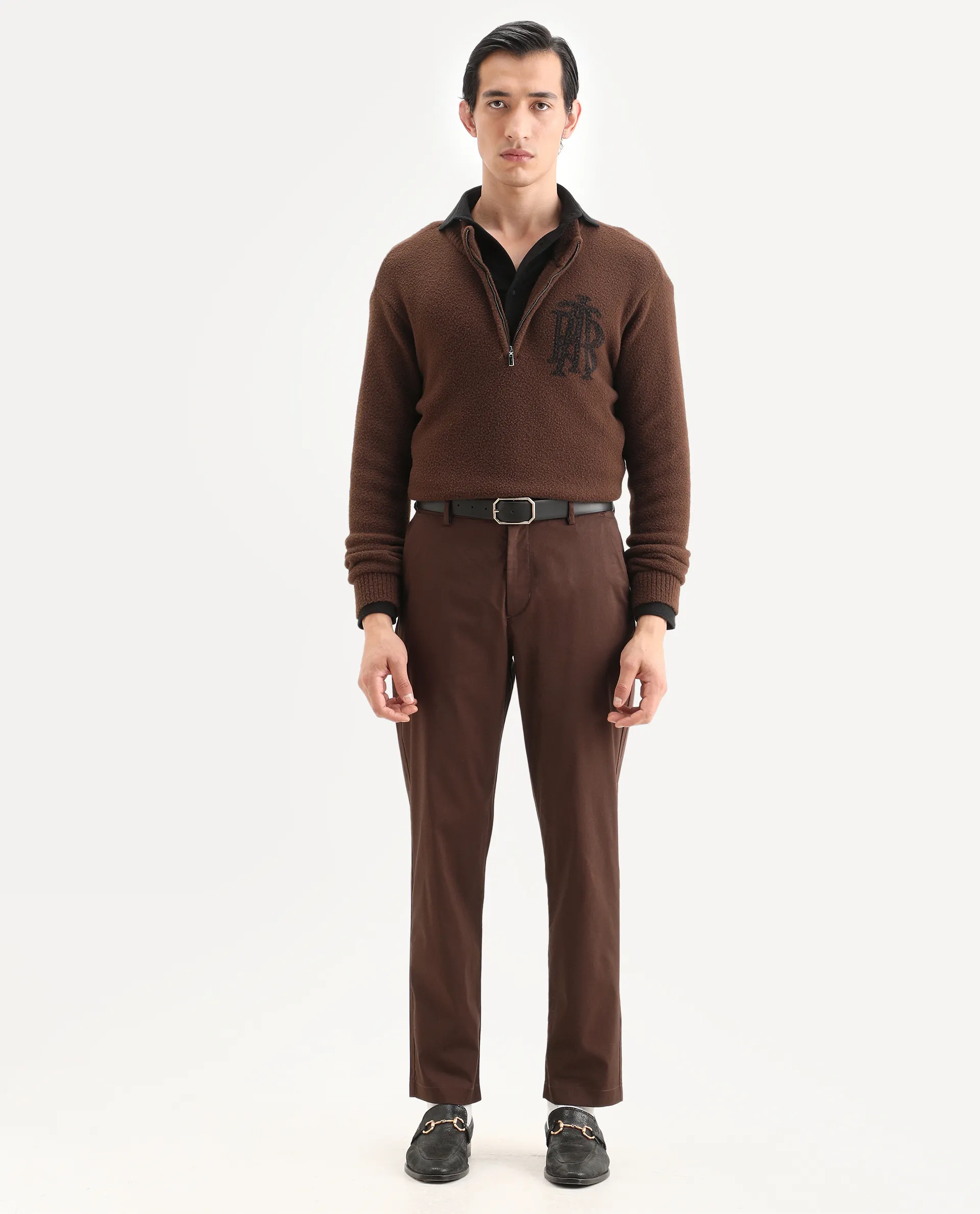 Rare Rabbit Men Bene Dark Brown Cotton Blend Fabric Button Closure Straight Fit Plain Trouser - Image 4