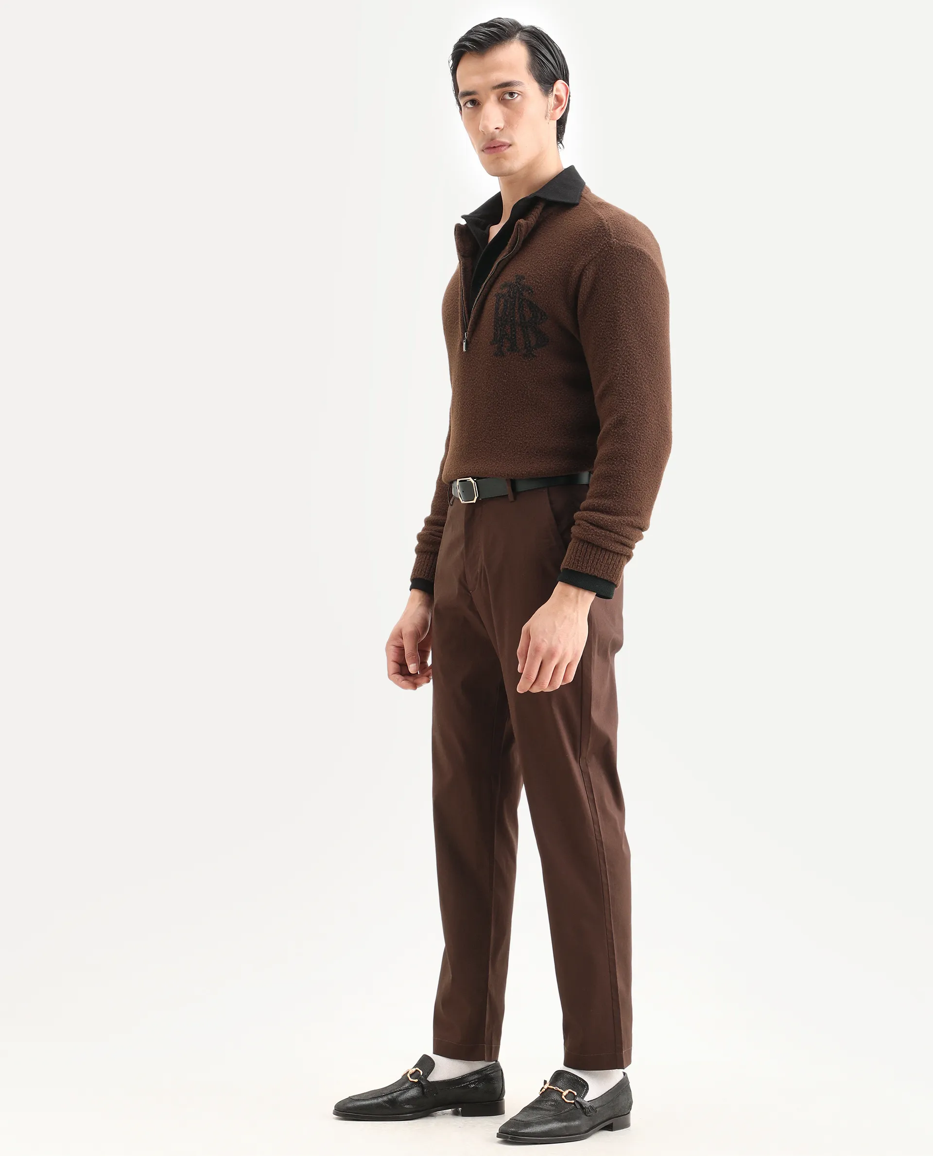 Rare Rabbit Men Bene Dark Brown Cotton Blend Fabric Button Closure Straight Fit Plain Trouser - Image 5
