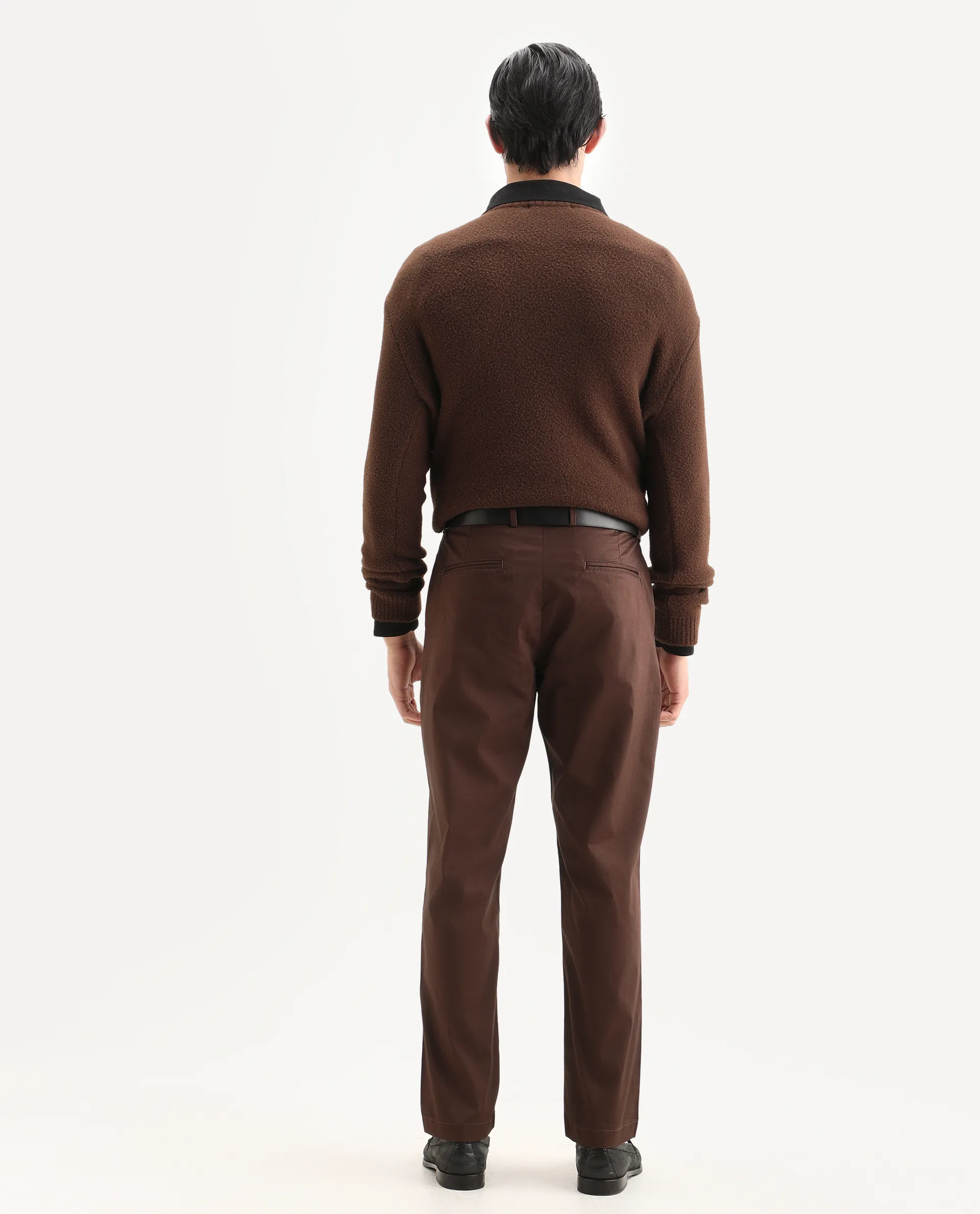 Rare Rabbit Men Bene Dark Brown Cotton Blend Fabric Button Closure Straight Fit Plain Trouser - Image 7