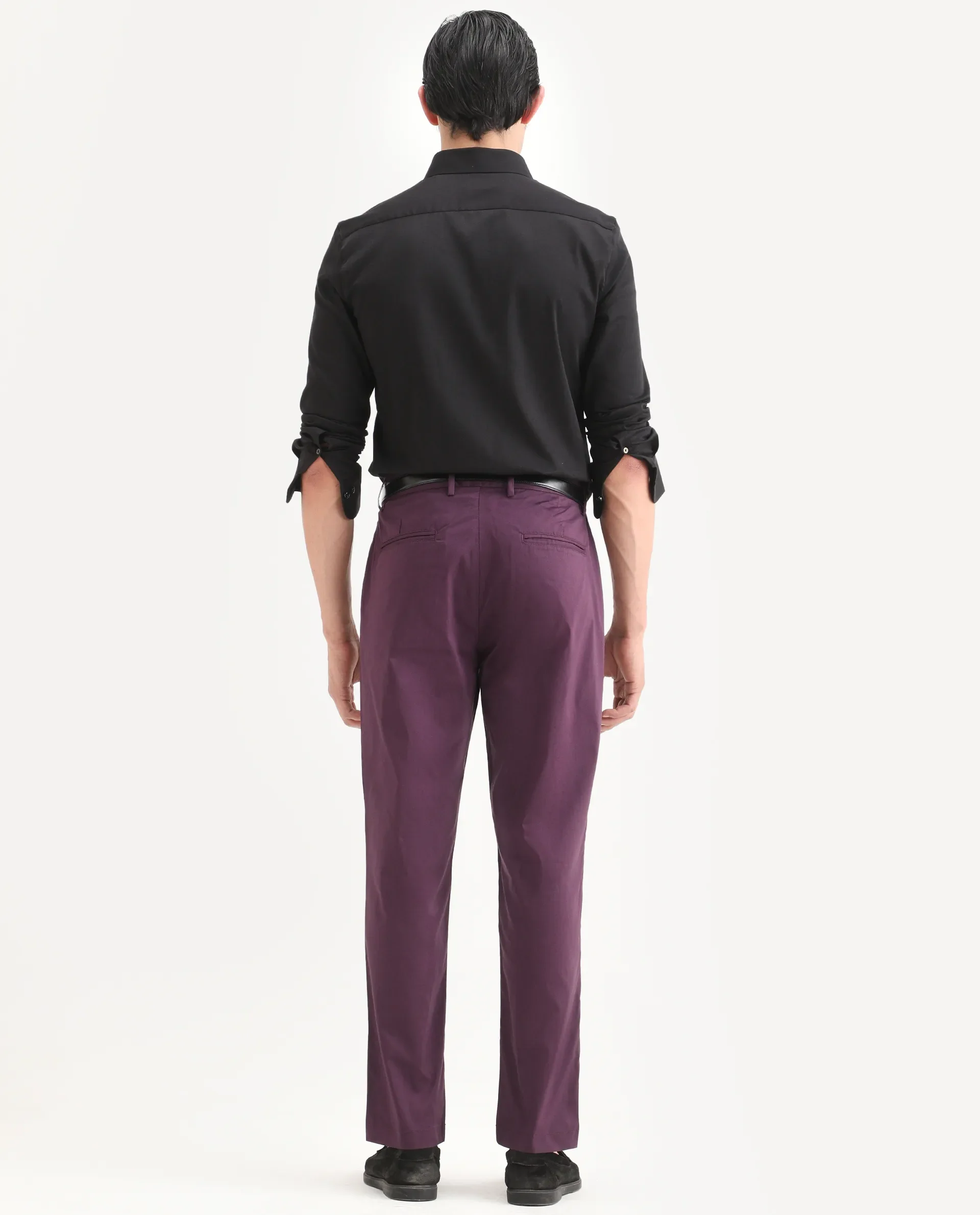 Rare Rabbit Men Bene Dark Purple Cotton Blend Fabric Button Closure Straight Fit Plain Trouser - Image 8