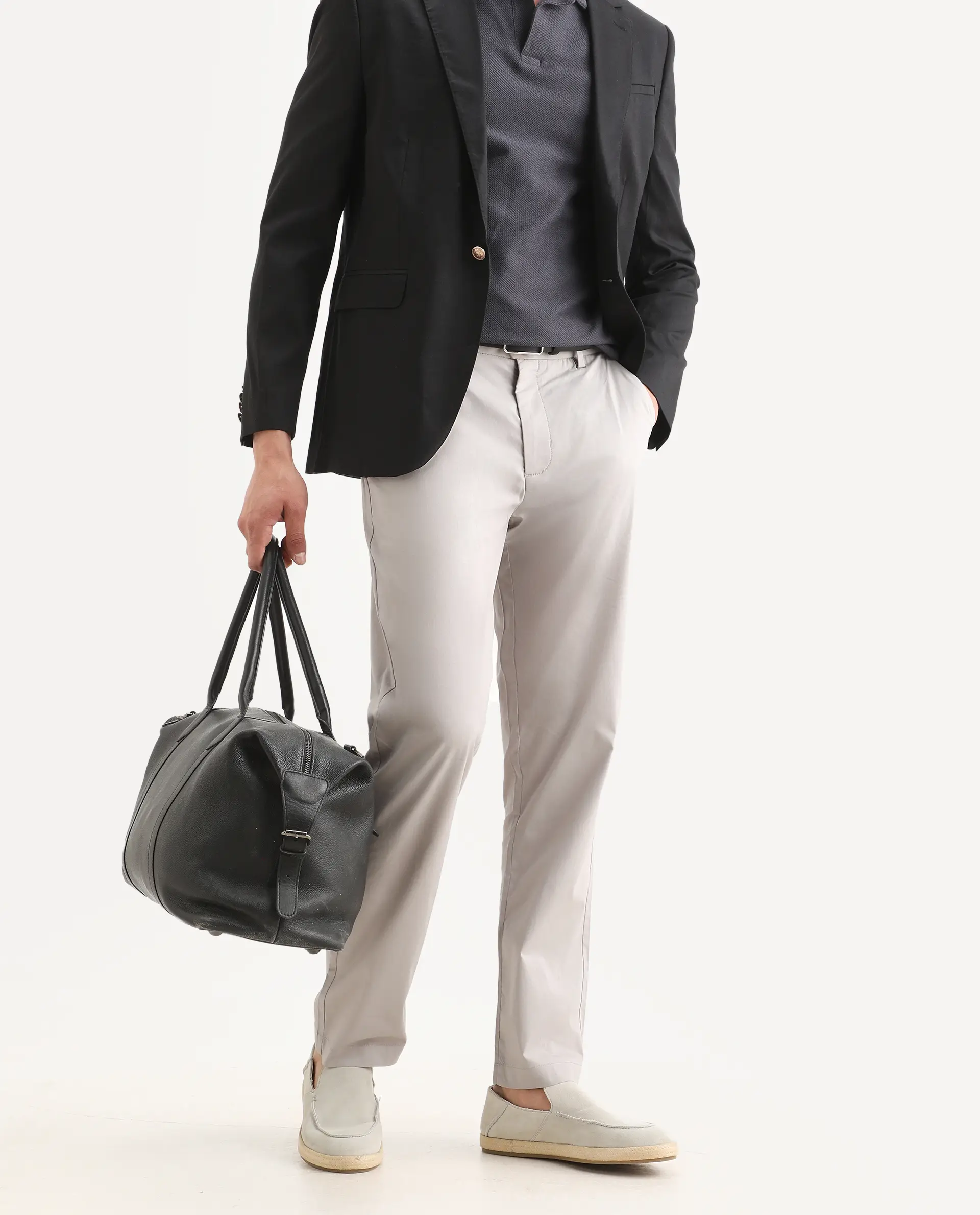 Rare Rabbit Men Bene Light Grey Cotton Blend Fabric Button Closure Straight Fit Plain Trouser - Image 2