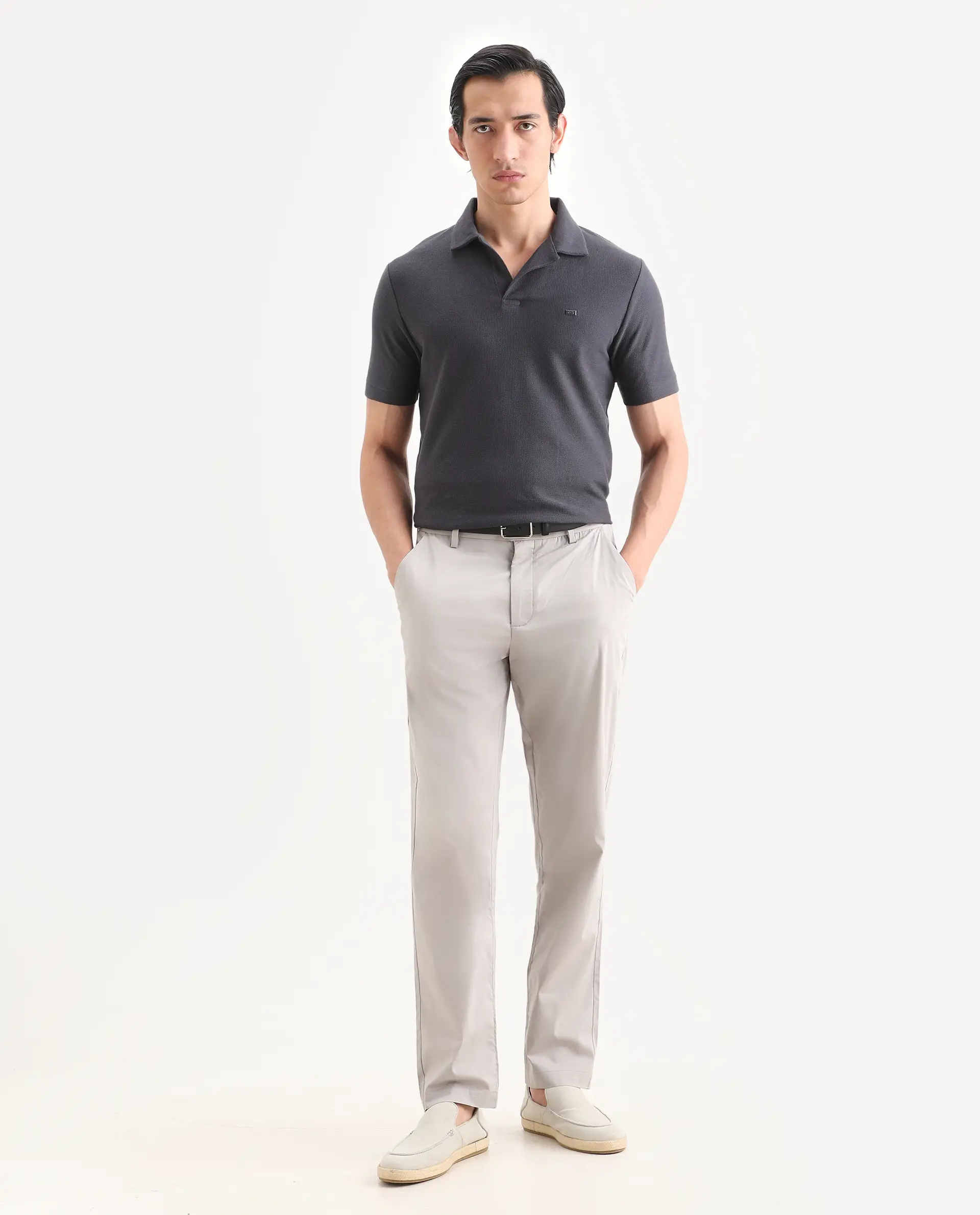Rare Rabbit Men Bene Light Grey Cotton Blend Fabric Button Closure Straight Fit Plain Trouser - Image 4