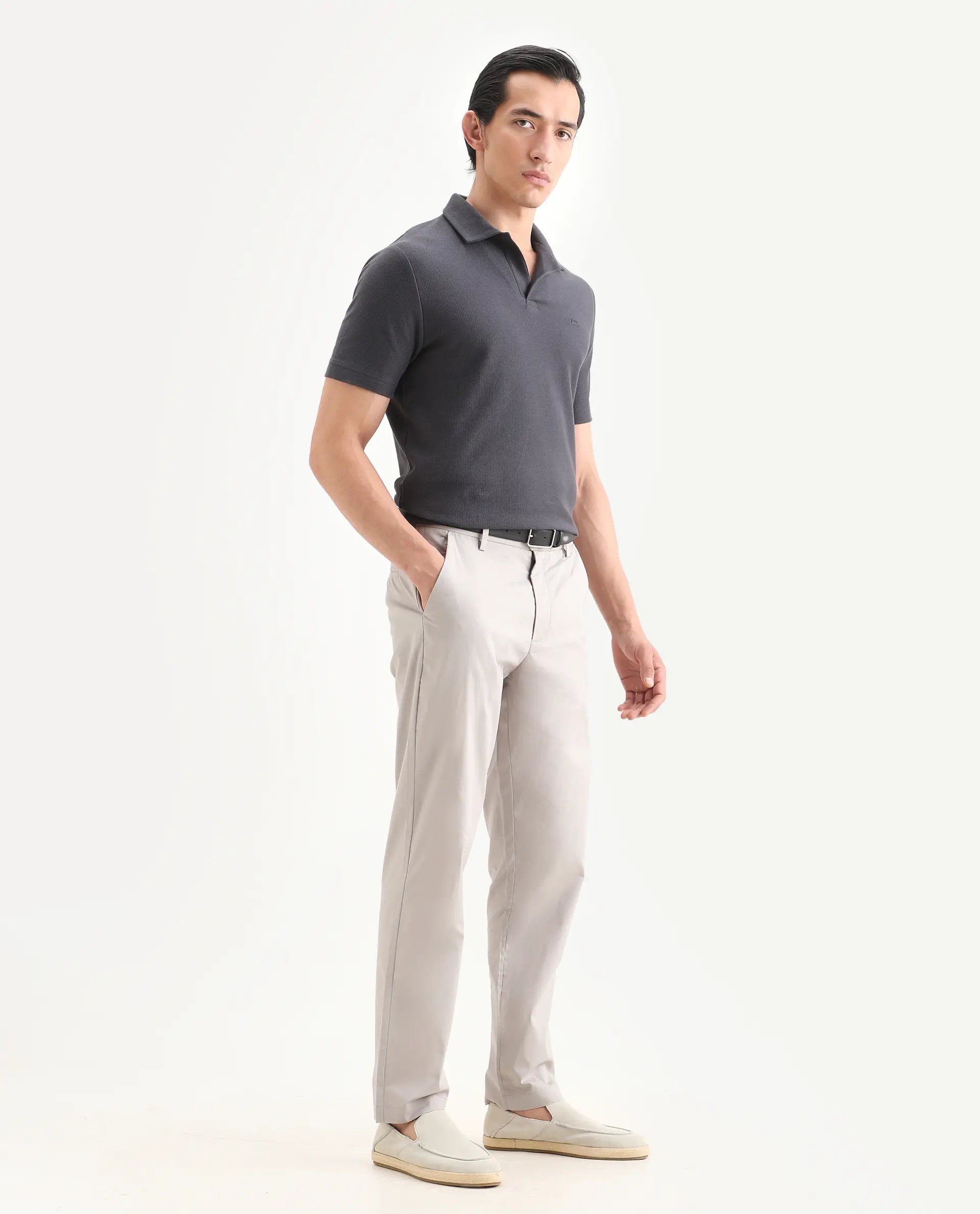 Rare Rabbit Men Bene Light Grey Cotton Blend Fabric Button Closure Straight Fit Plain Trouser - Image 6