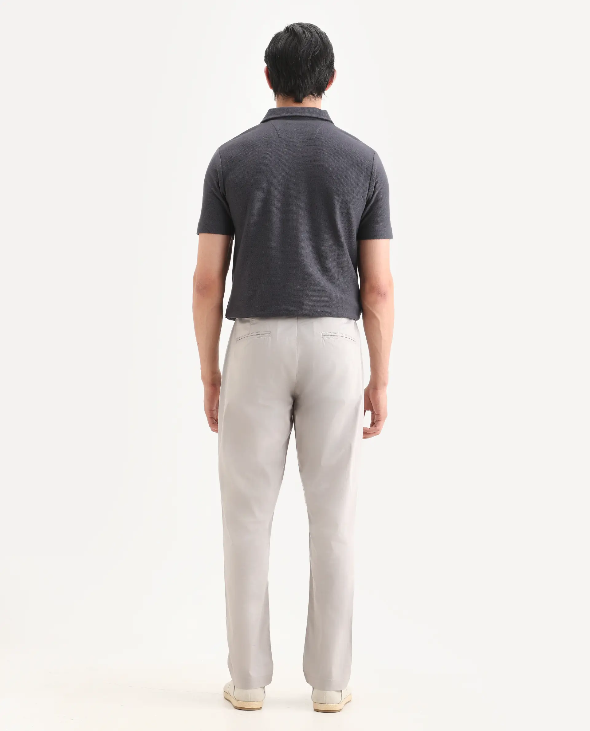 Rare Rabbit Men Bene Light Grey Cotton Blend Fabric Button Closure Straight Fit Plain Trouser - Image 8