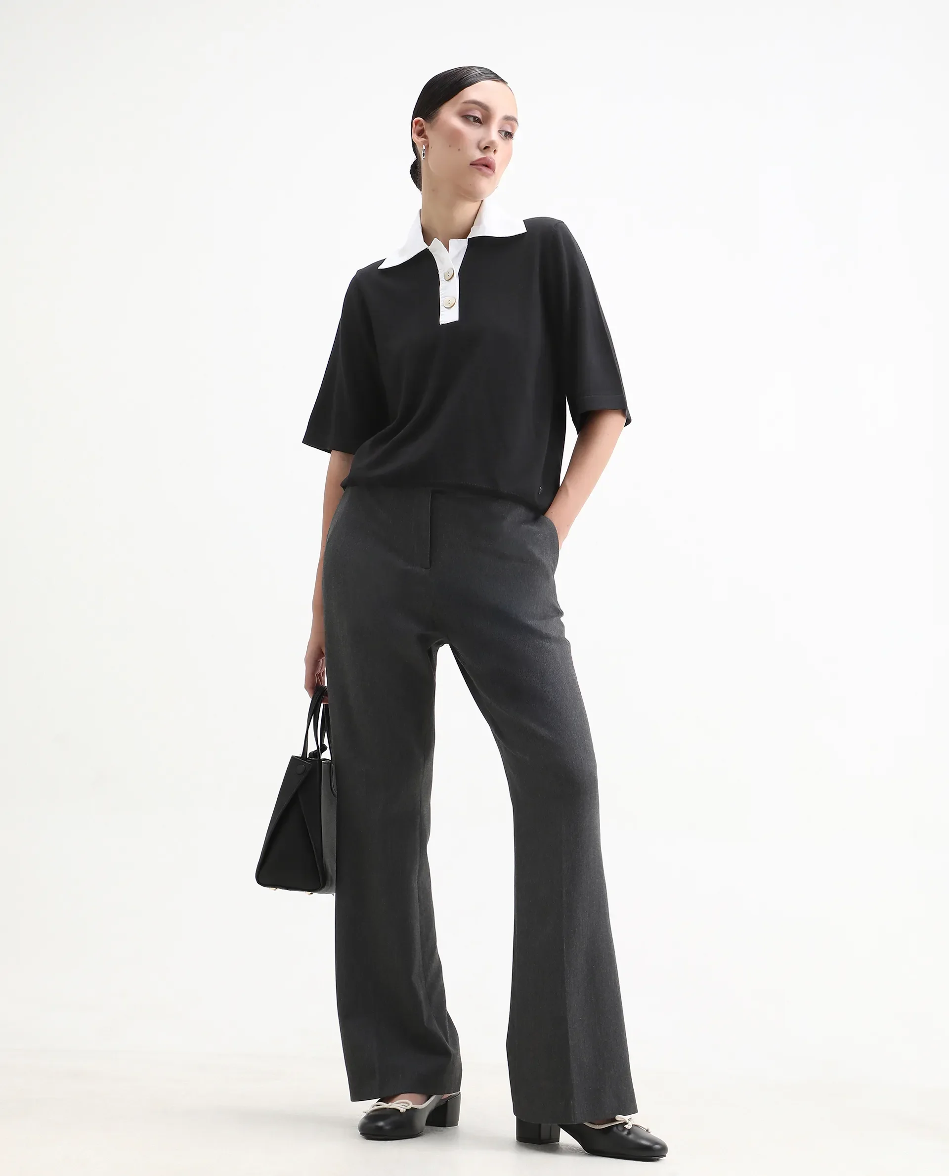 Rareism Women's Bene Black Drop Collar Plain Relaxed Fit Top - Image 2
