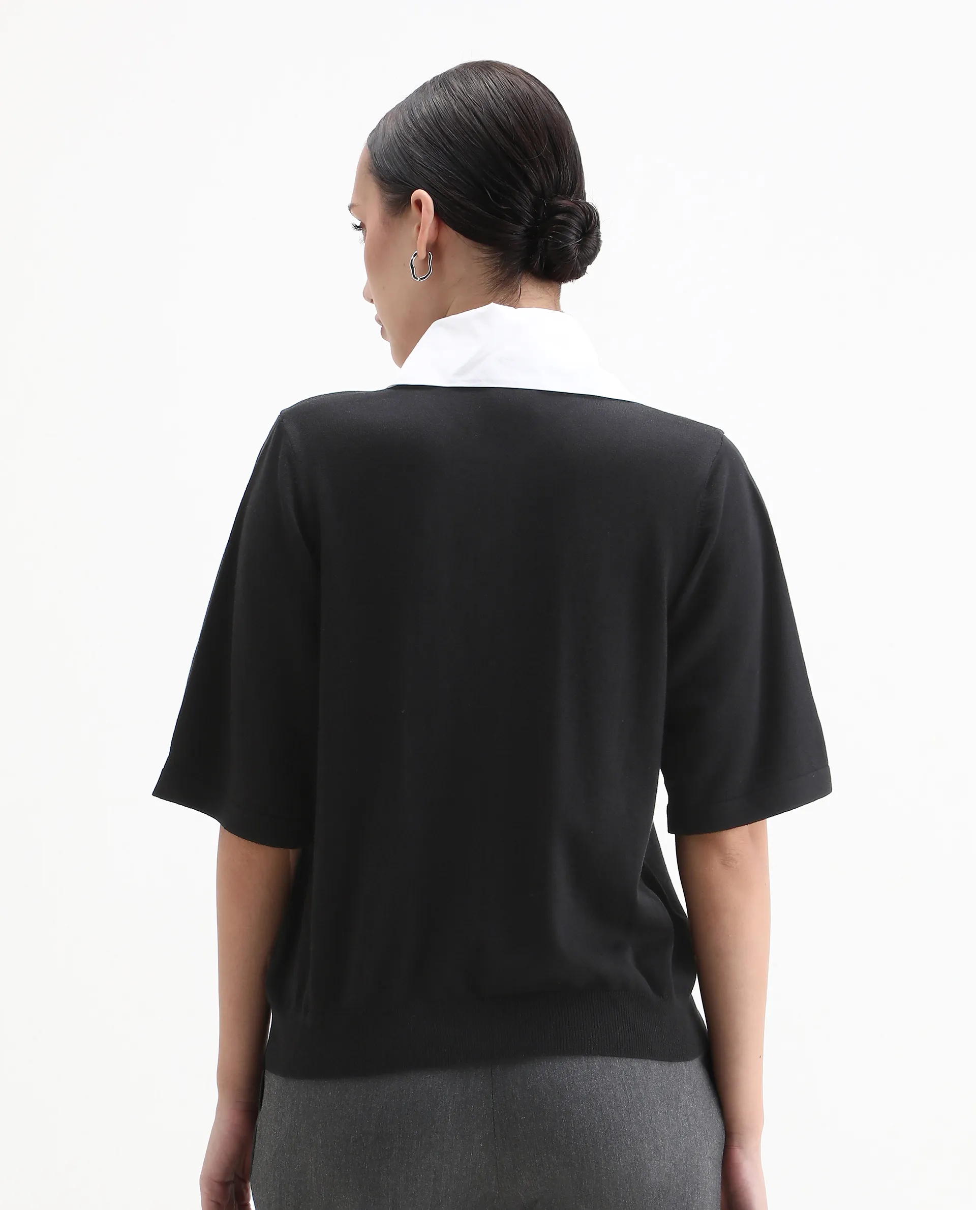Rareism Women's Bene Black Drop Collar Plain Relaxed Fit Top - Image 7