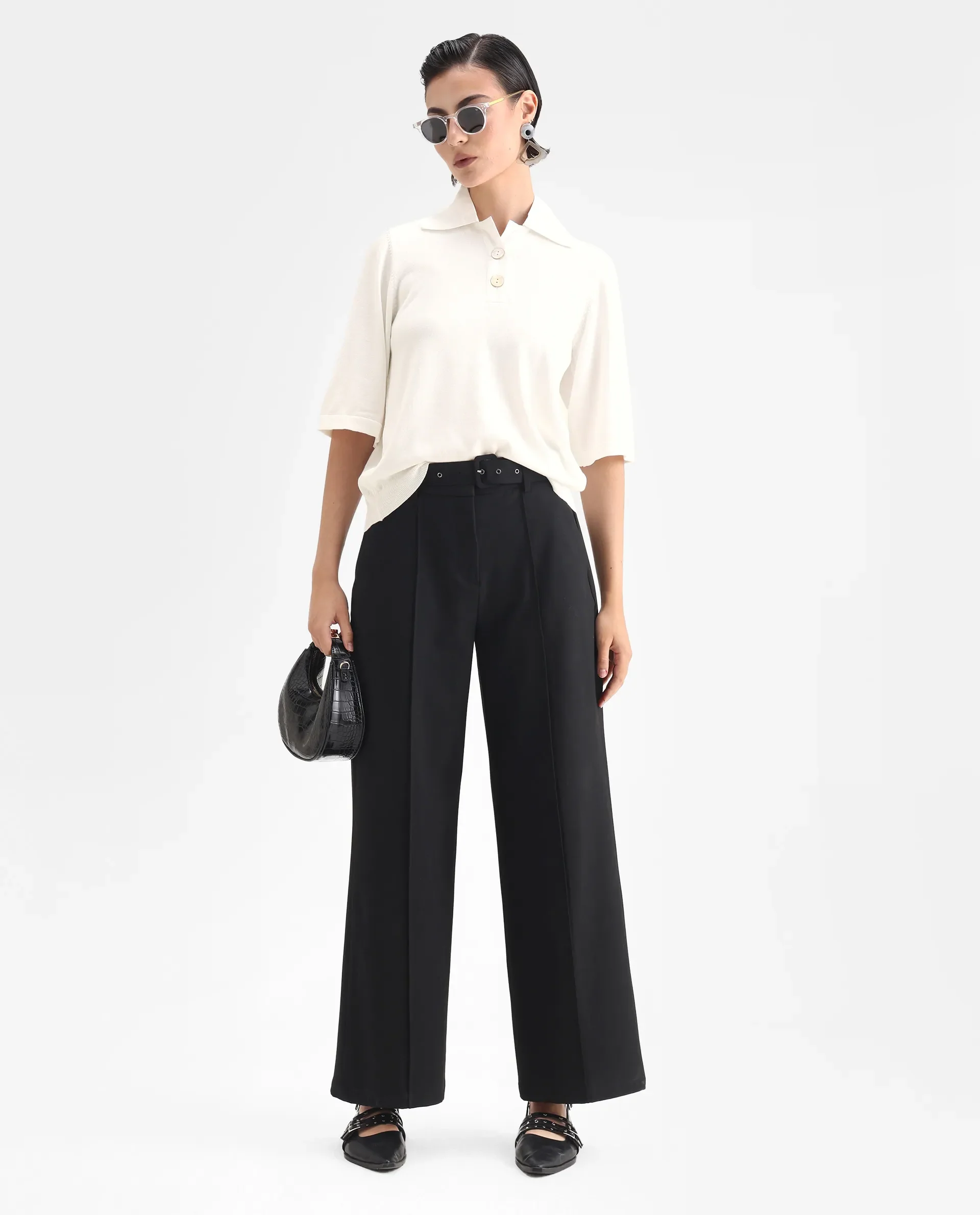 Rareism Women's Bene White Drop Collar Plain Relaxed Fit Top - Image 2