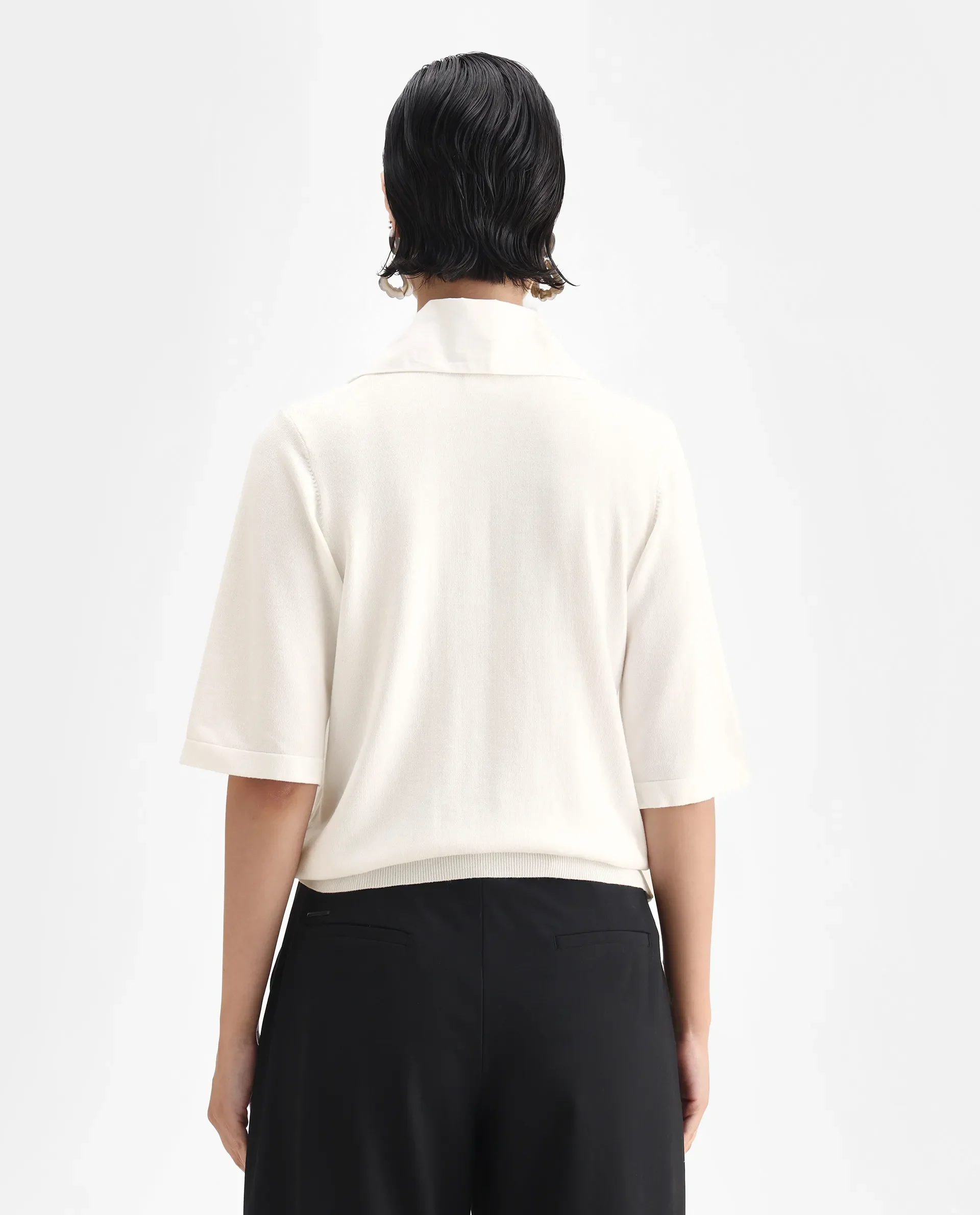 Rareism Women's Bene White Drop Collar Plain Relaxed Fit Top - Image 7