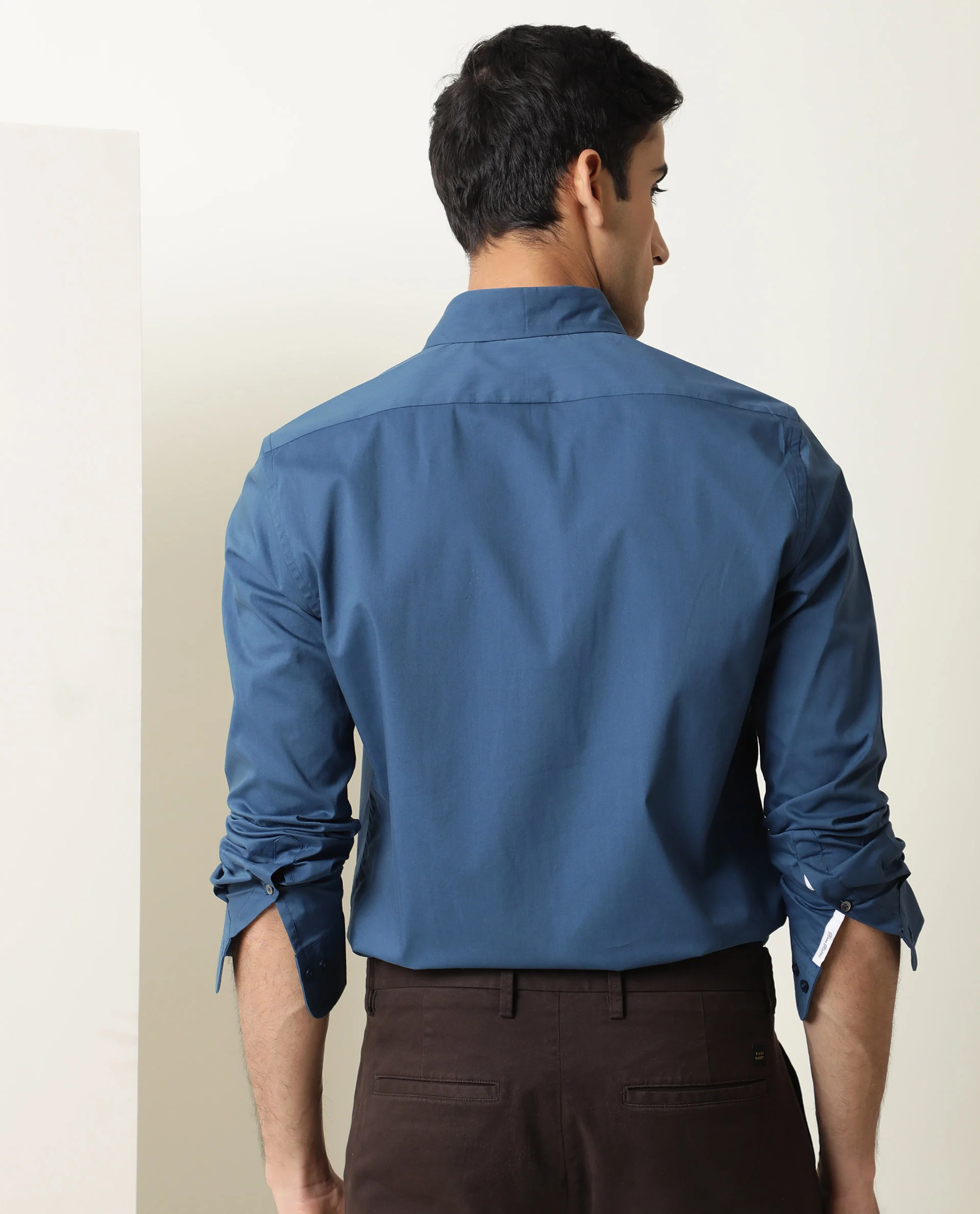 Rare Rabbit Men's Benedict Blue Cotton Plain Regular Fit Full Sleeve Collared Shirt - Image 7
