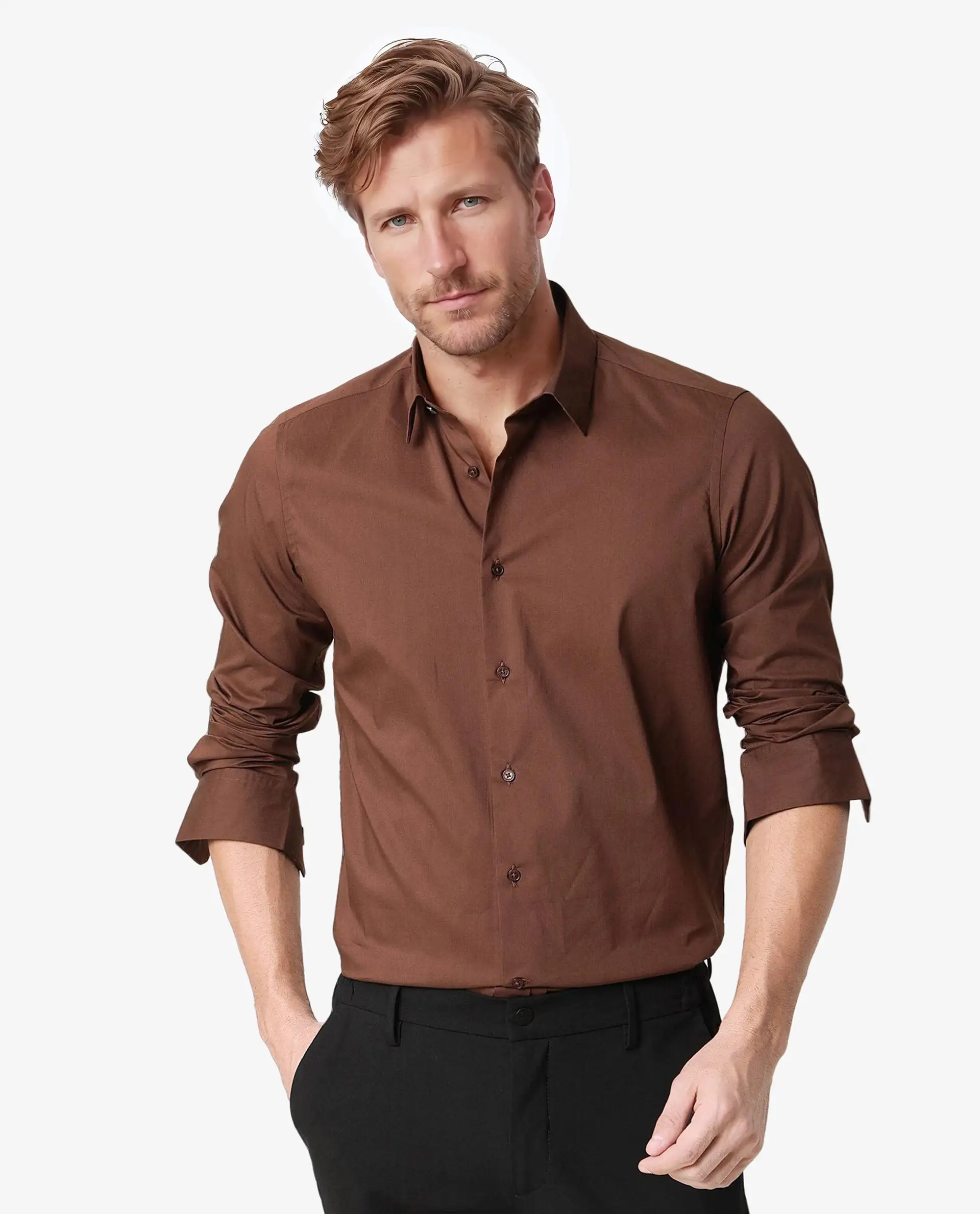 Rare Rabbit Men's Benedict Brown Cotton Plain Regular Fit Full Sleeve Collared Shirt - Image 2