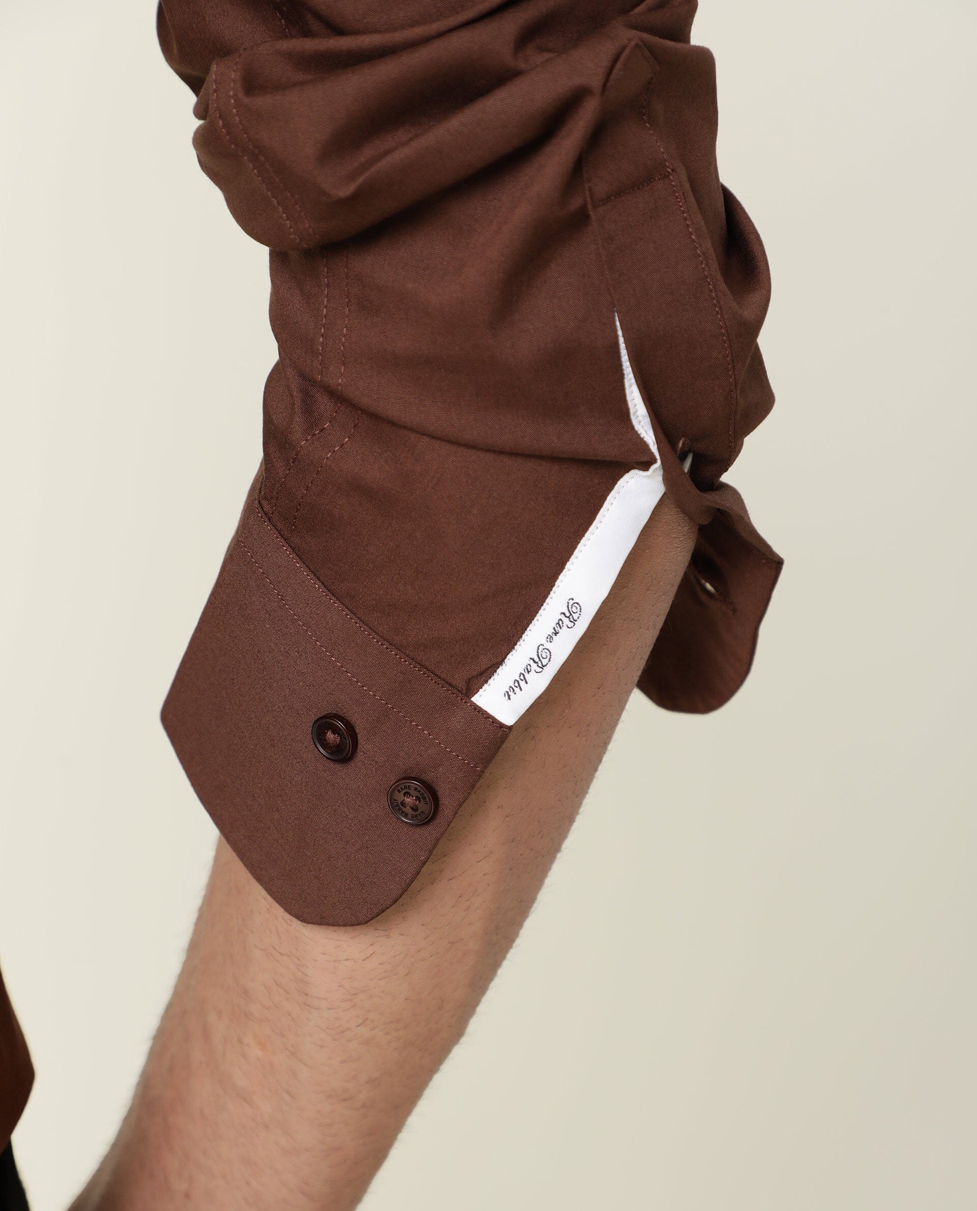 Rare Rabbit Men's Benedict Brown Cotton Plain Regular Fit Full Sleeve Collared Shirt - Image 8