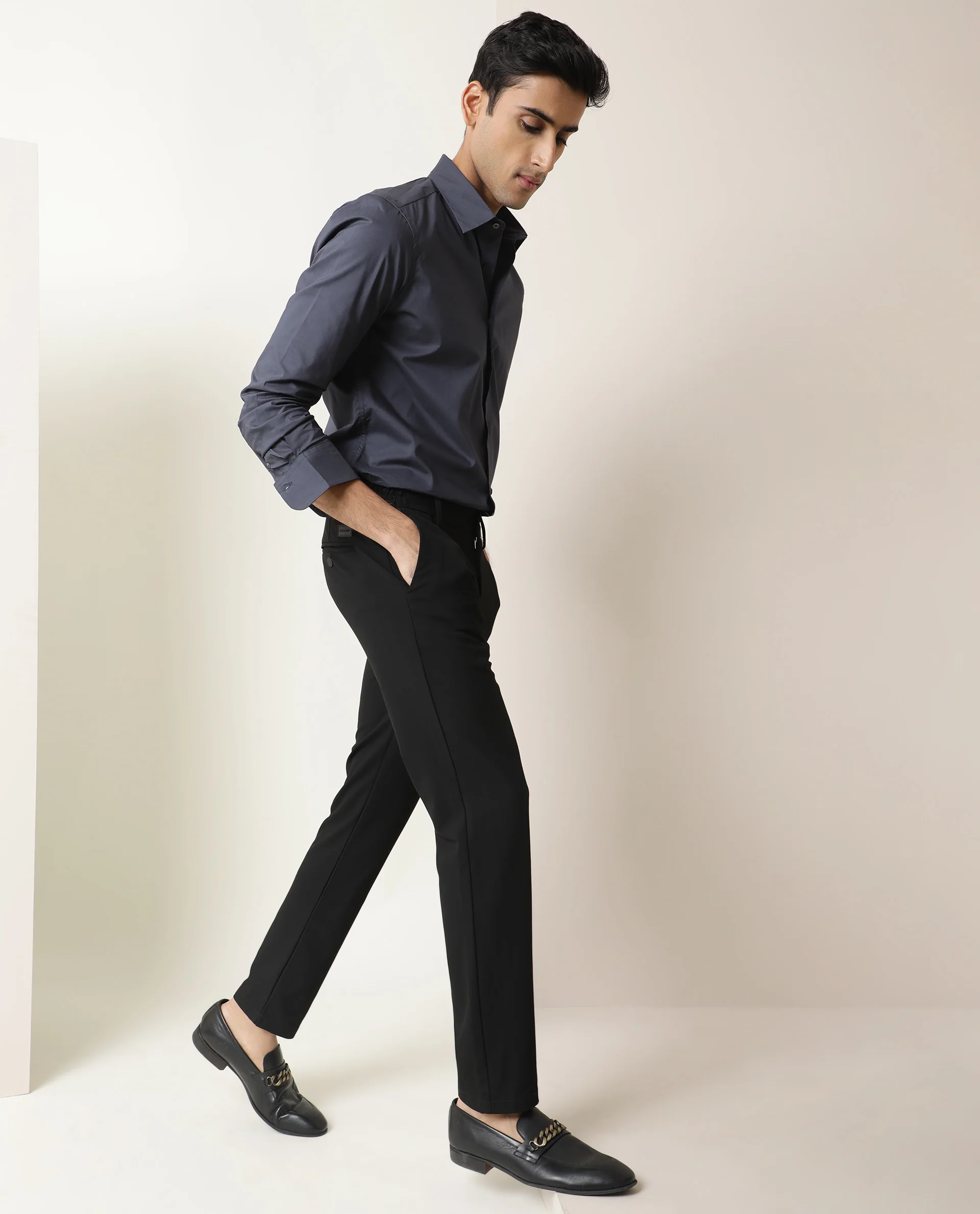 Rare Rabbit Men's Benedict Dark Grey Cotton Plain Regular Fit Full Sleeve Collared Shirt - Image 8