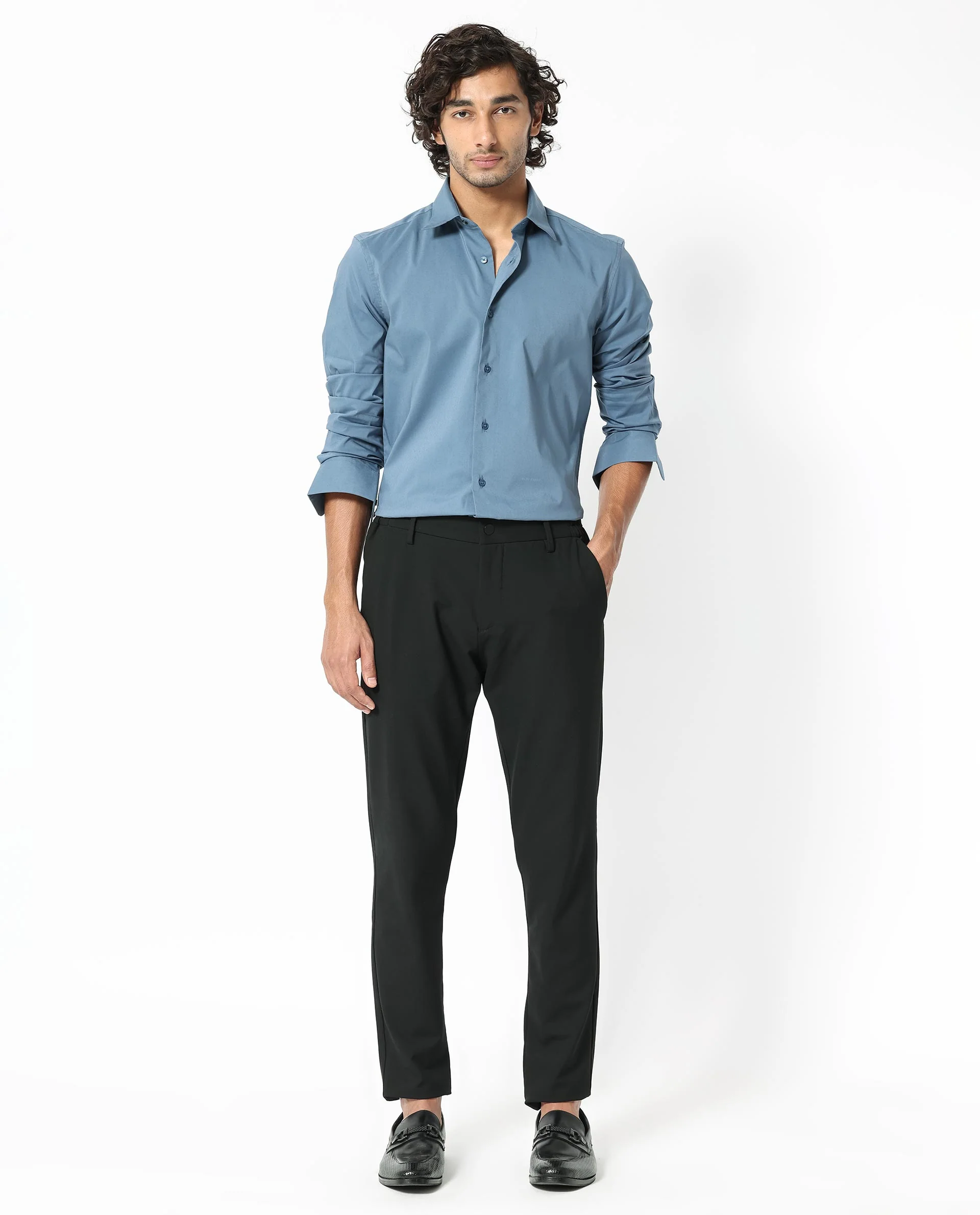 Rare Rabbit Men's Benedict Light Blue Cotton Plain Regular Fit Full Sleeve Collared Shirt - Image 2