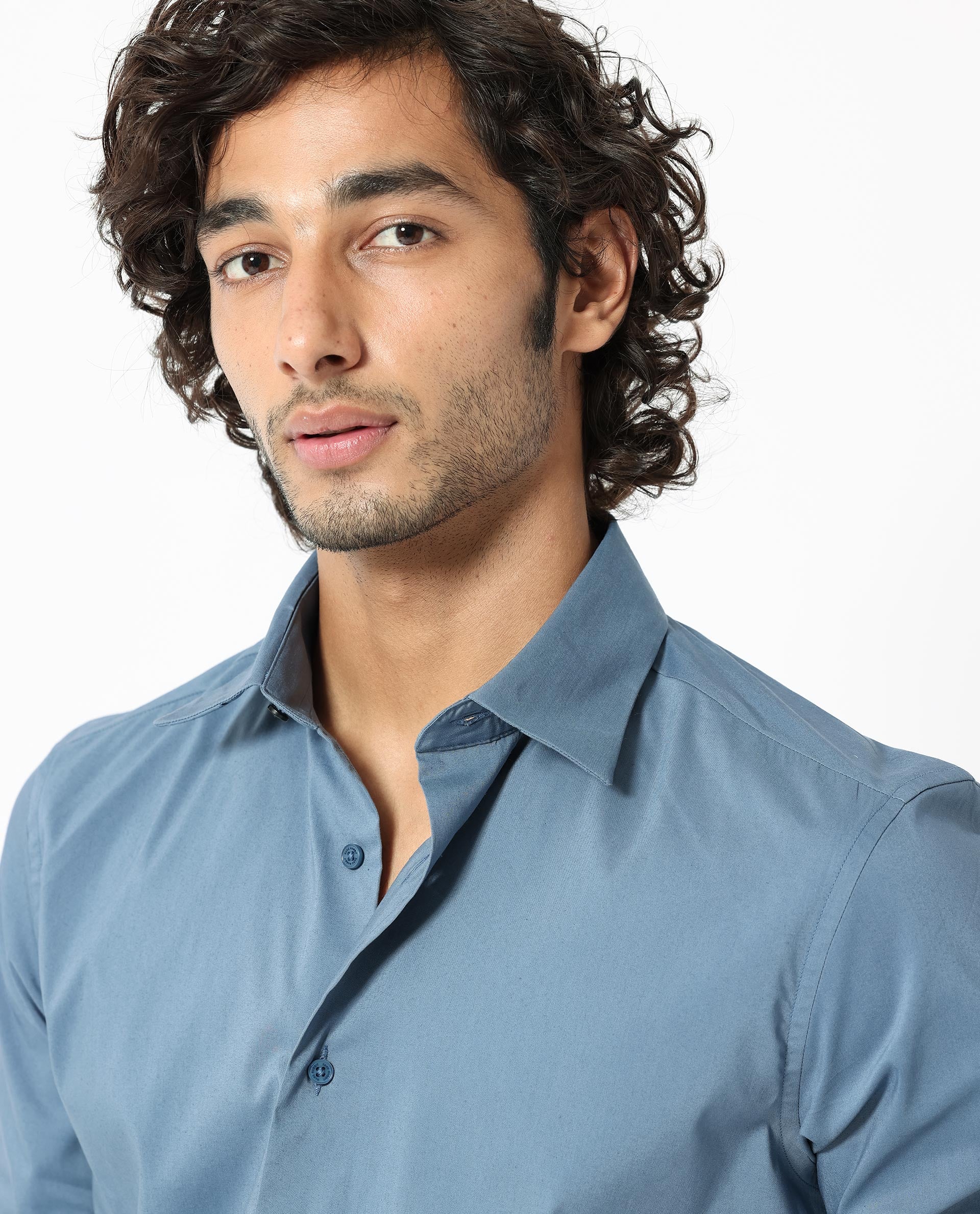 Rare Rabbit Men's Benedict Light Blue Cotton Plain Regular Fit Full Sleeve Collared Shirt - Image 3