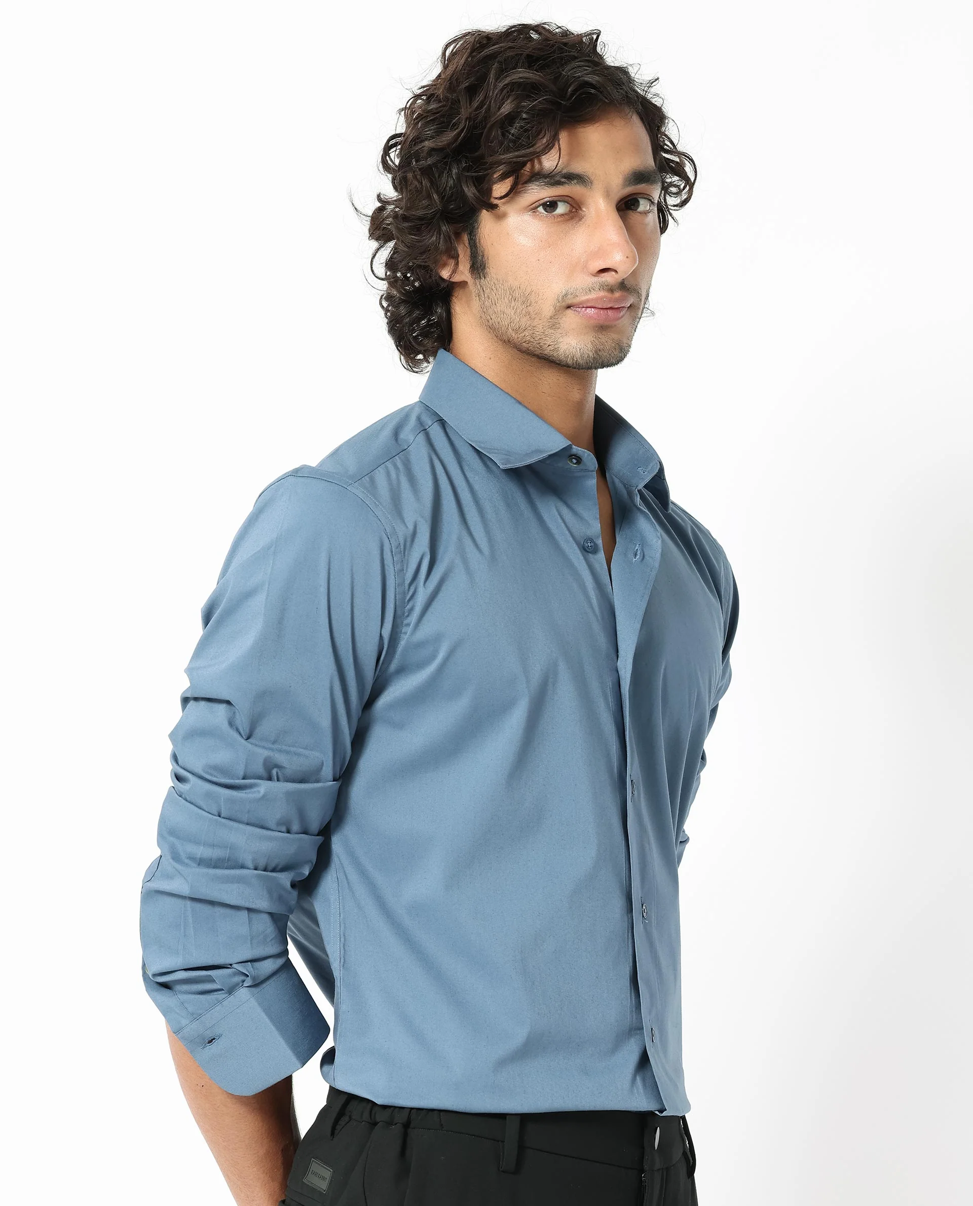 Rare Rabbit Men's Benedict Light Blue Cotton Plain Regular Fit Full Sleeve Collared Shirt - Image 5