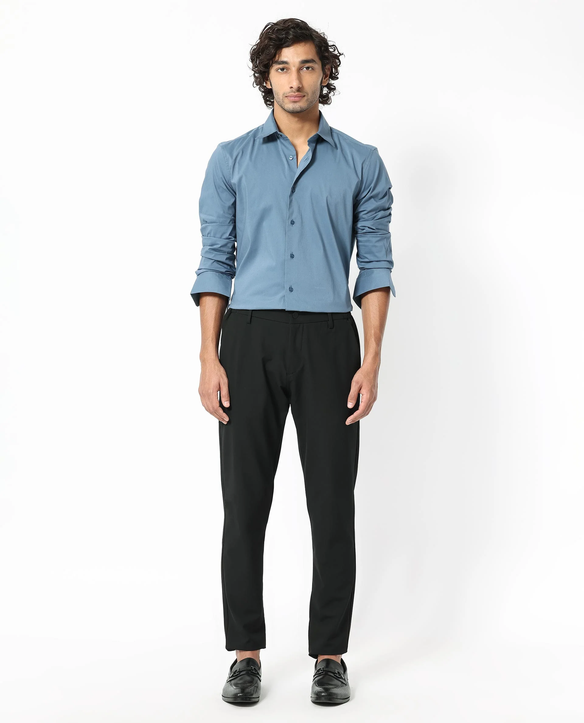 Rare Rabbit Men's Benedict Light Blue Cotton Plain Regular Fit Full Sleeve Collared Shirt - Image 6