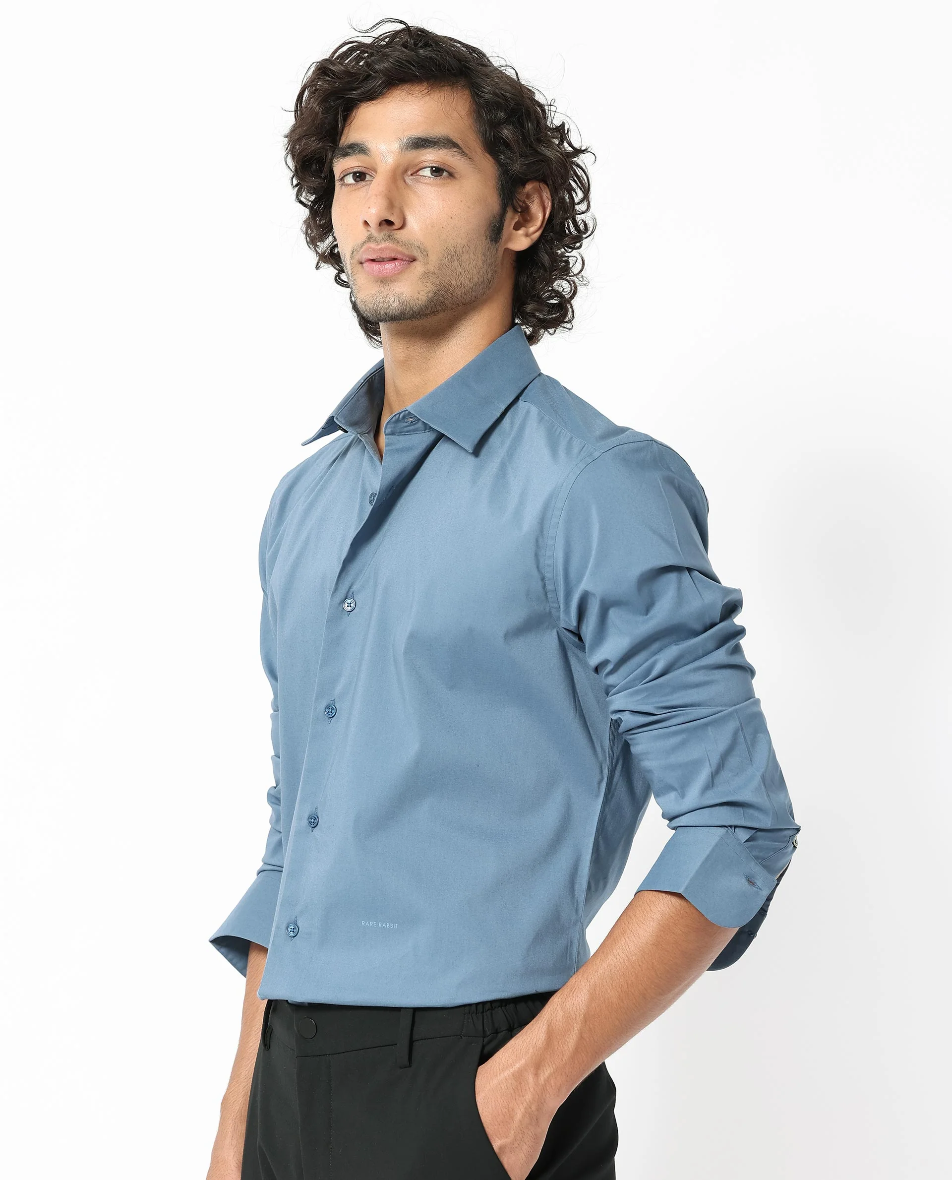 Rare Rabbit Men's Benedict Light Blue Cotton Plain Regular Fit Full Sleeve Collared Shirt - Image 7