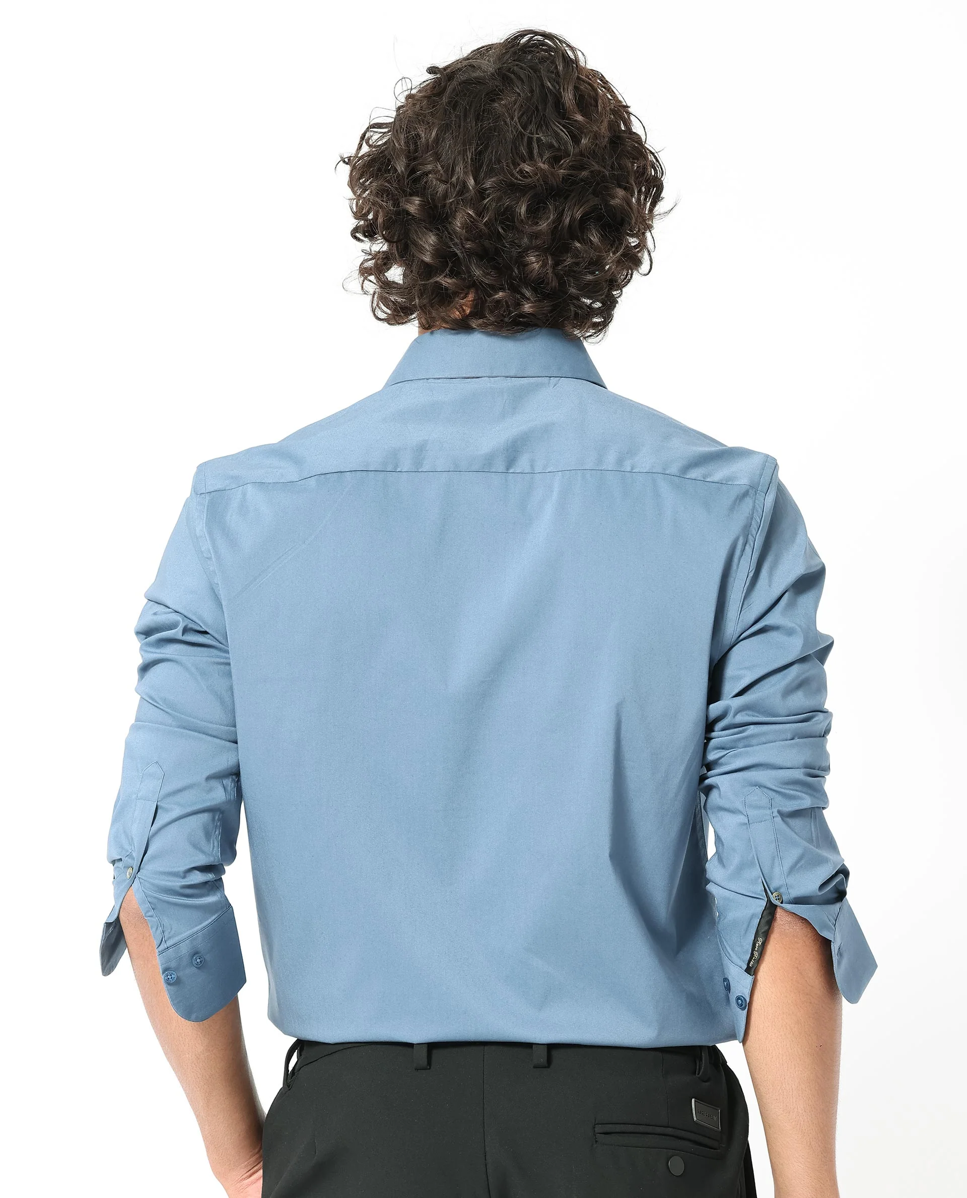 Rare Rabbit Men's Benedict Light Blue Cotton Plain Regular Fit Full Sleeve Collared Shirt - Image 8