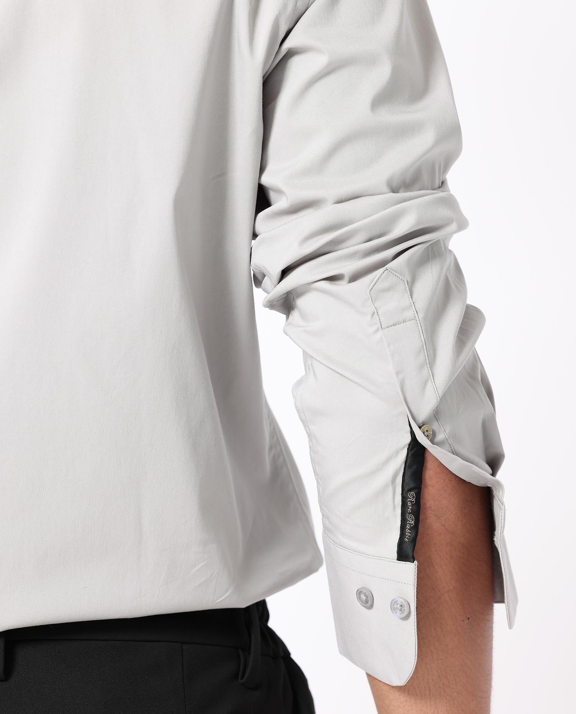 Rare Rabbit Men's Benedict Light Grey Cotton Plain Regular Fit Full Sleeve Collared Shirt - Image 3