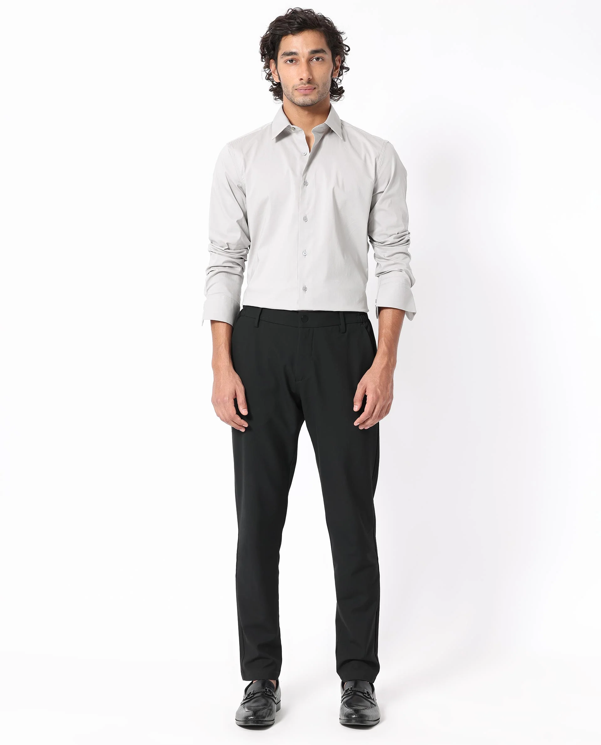 Rare Rabbit Men's Benedict Light Grey Cotton Plain Regular Fit Full Sleeve Collared Shirt - Image 4