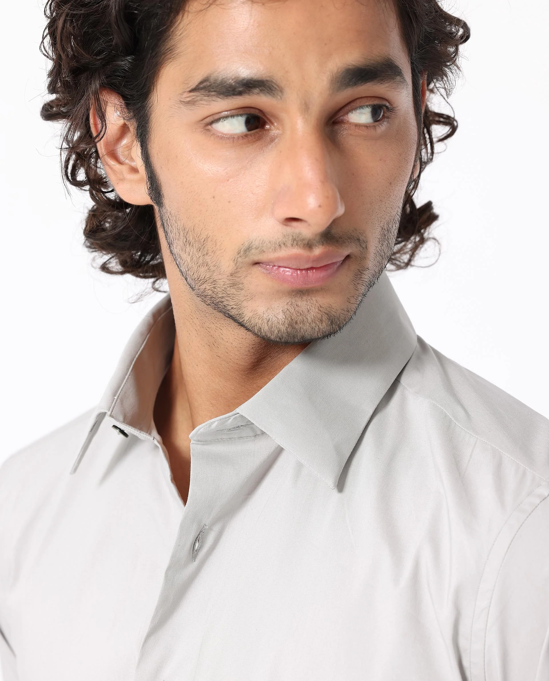 Rare Rabbit Men's Benedict Light Grey Cotton Plain Regular Fit Full Sleeve Collared Shirt - Image 5
