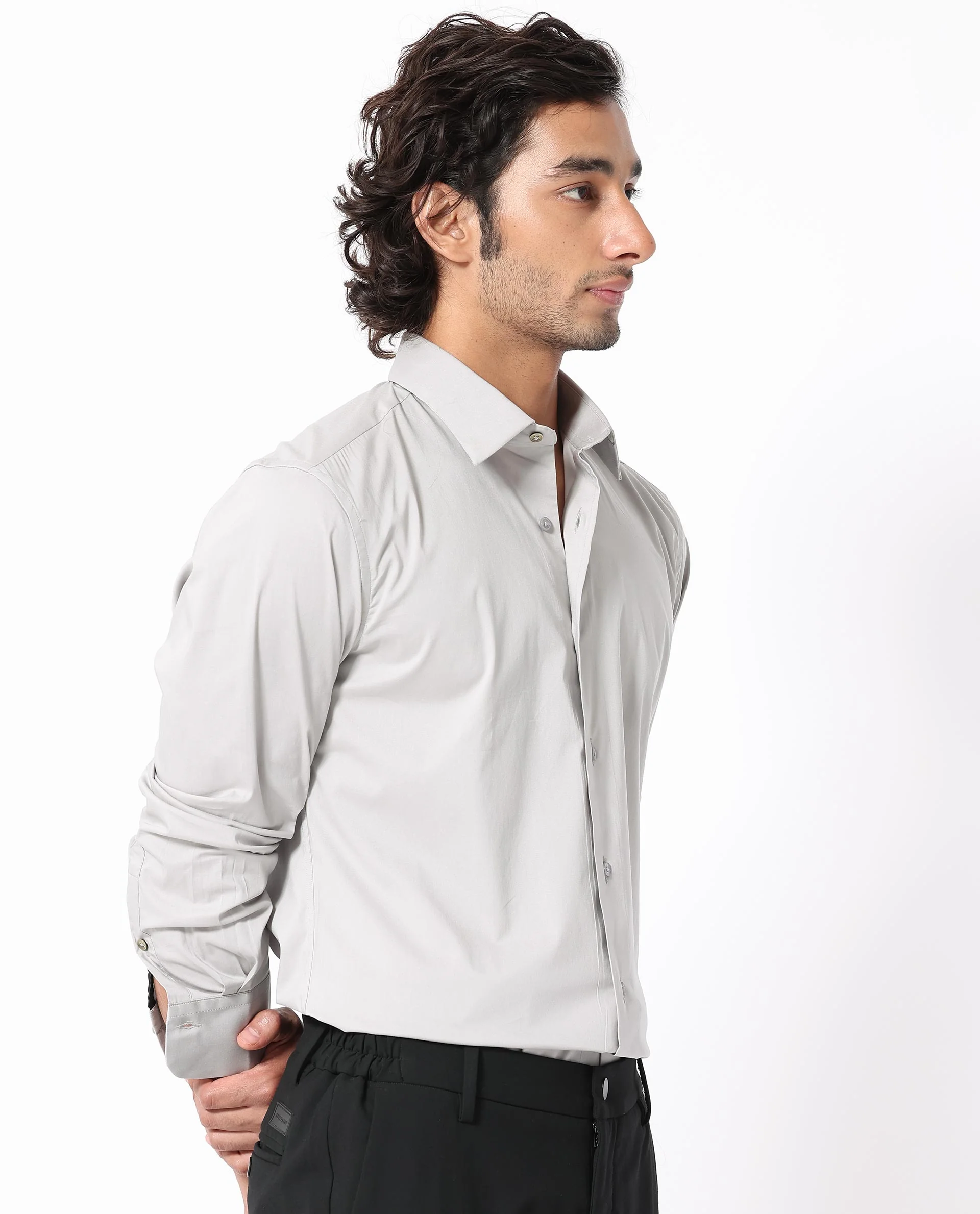 Rare Rabbit Men's Benedict Light Grey Cotton Plain Regular Fit Full Sleeve Collared Shirt - Image 7