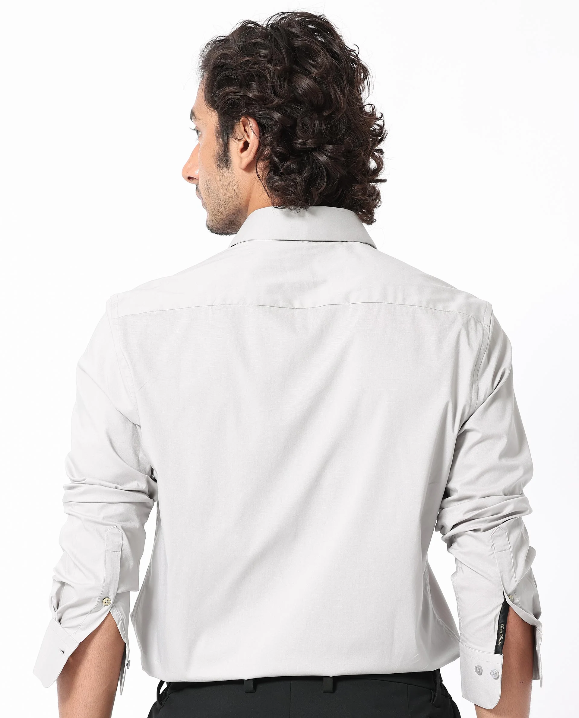 Rare Rabbit Men's Benedict Light Grey Cotton Plain Regular Fit Full Sleeve Collared Shirt - Image 8