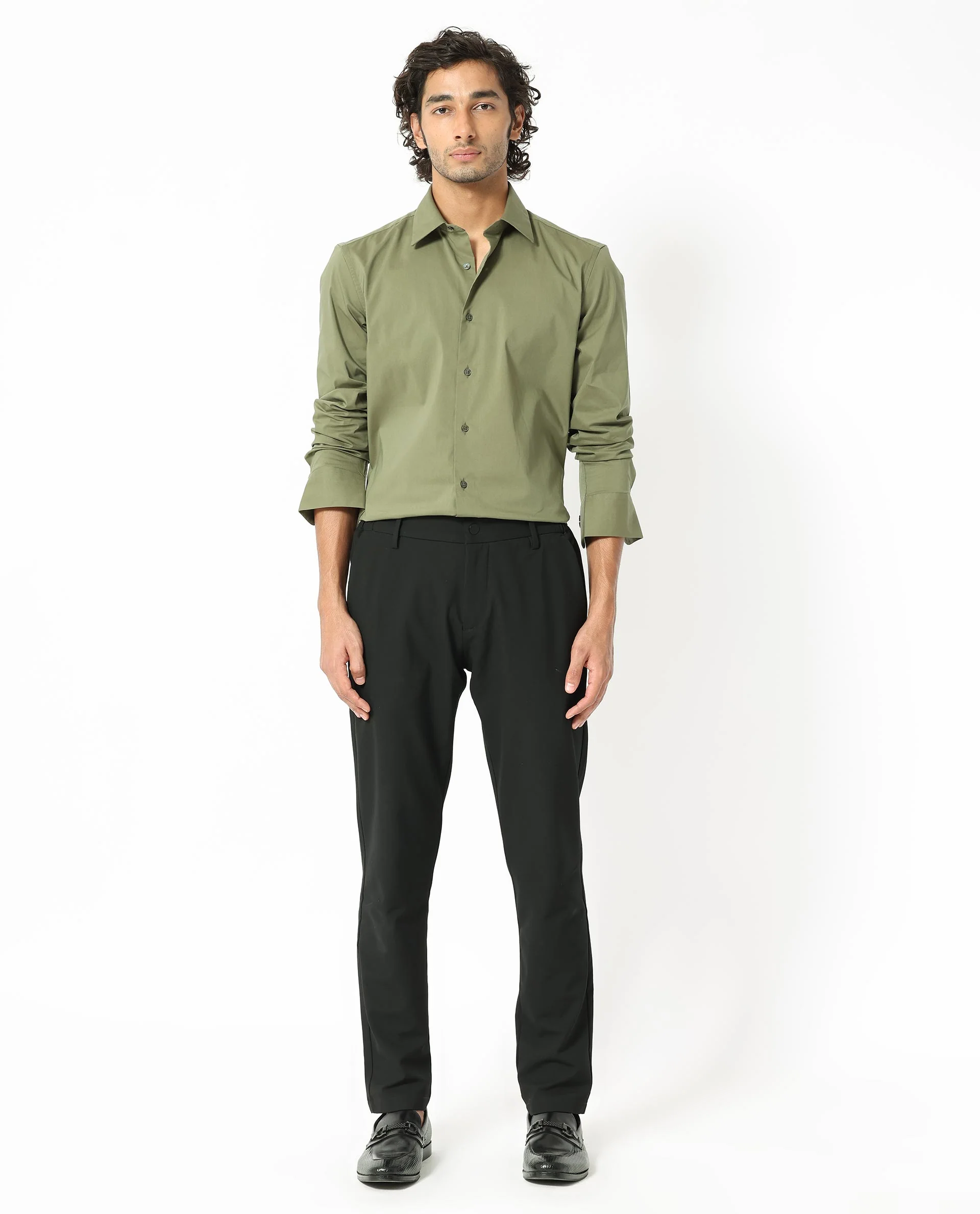Rare Rabbit Men's Benedict Light Olive Cotton Plain Regular Fit Full Sleeve Collared Shirt - Image 8