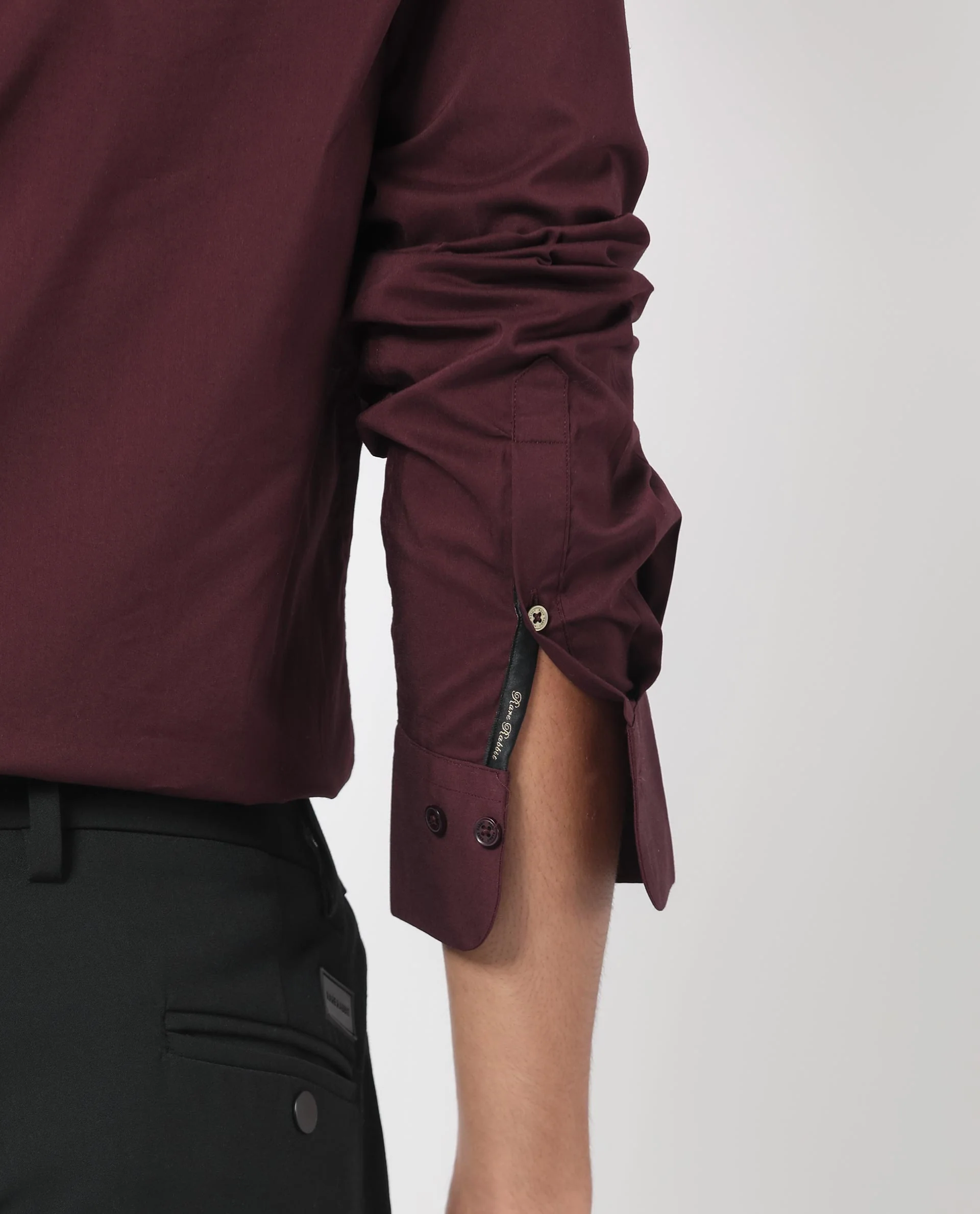 Rare Rabbit Men's Benedict Maroon Cotton Plain Regular Fit Full Sleeve Collared Shirt - Image 5