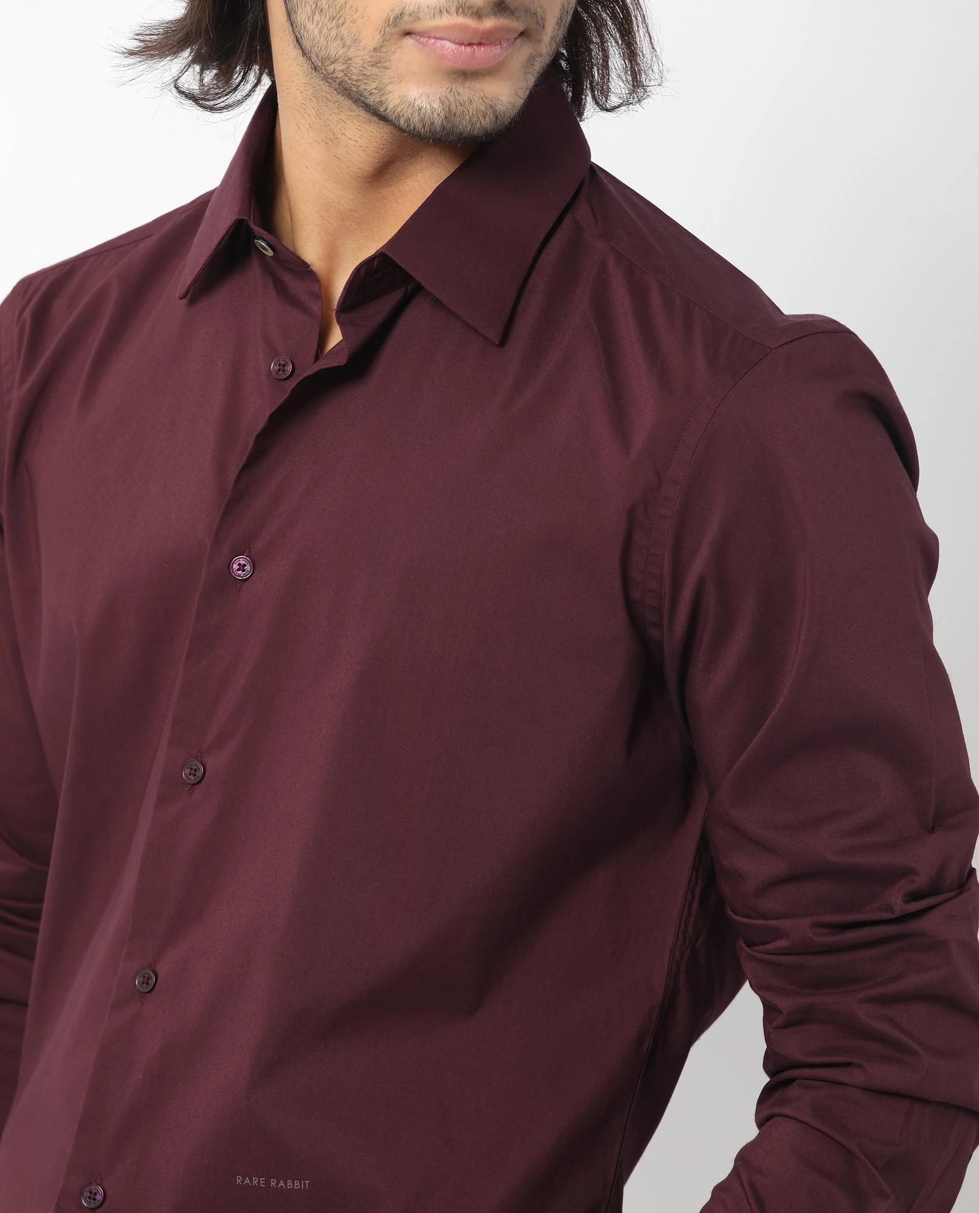 Rare Rabbit Men's Benedict Maroon Cotton Plain Regular Fit Full Sleeve Collared Shirt - Image 6