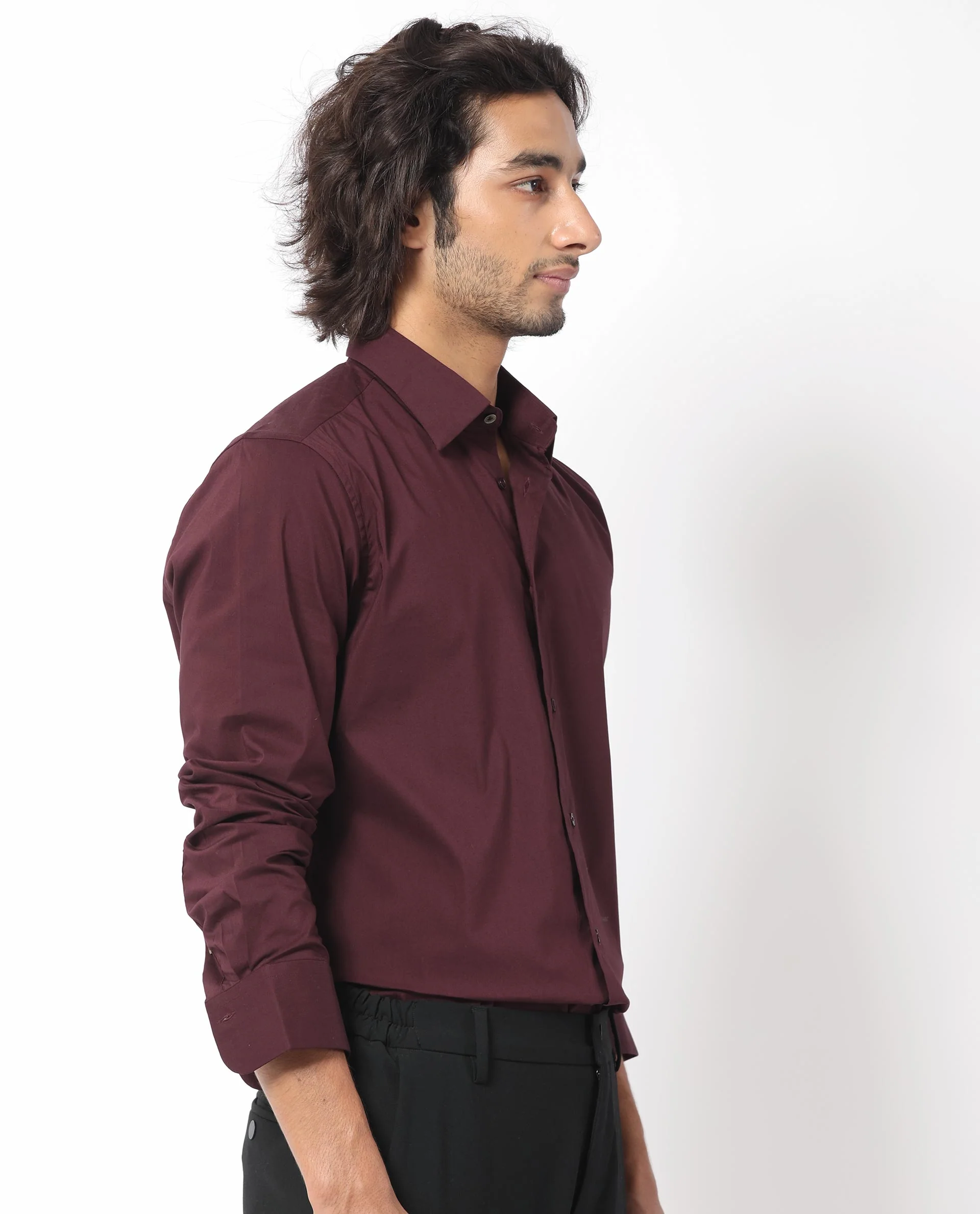 Rare Rabbit Men's Benedict Maroon Cotton Plain Regular Fit Full Sleeve Collared Shirt - Image 7
