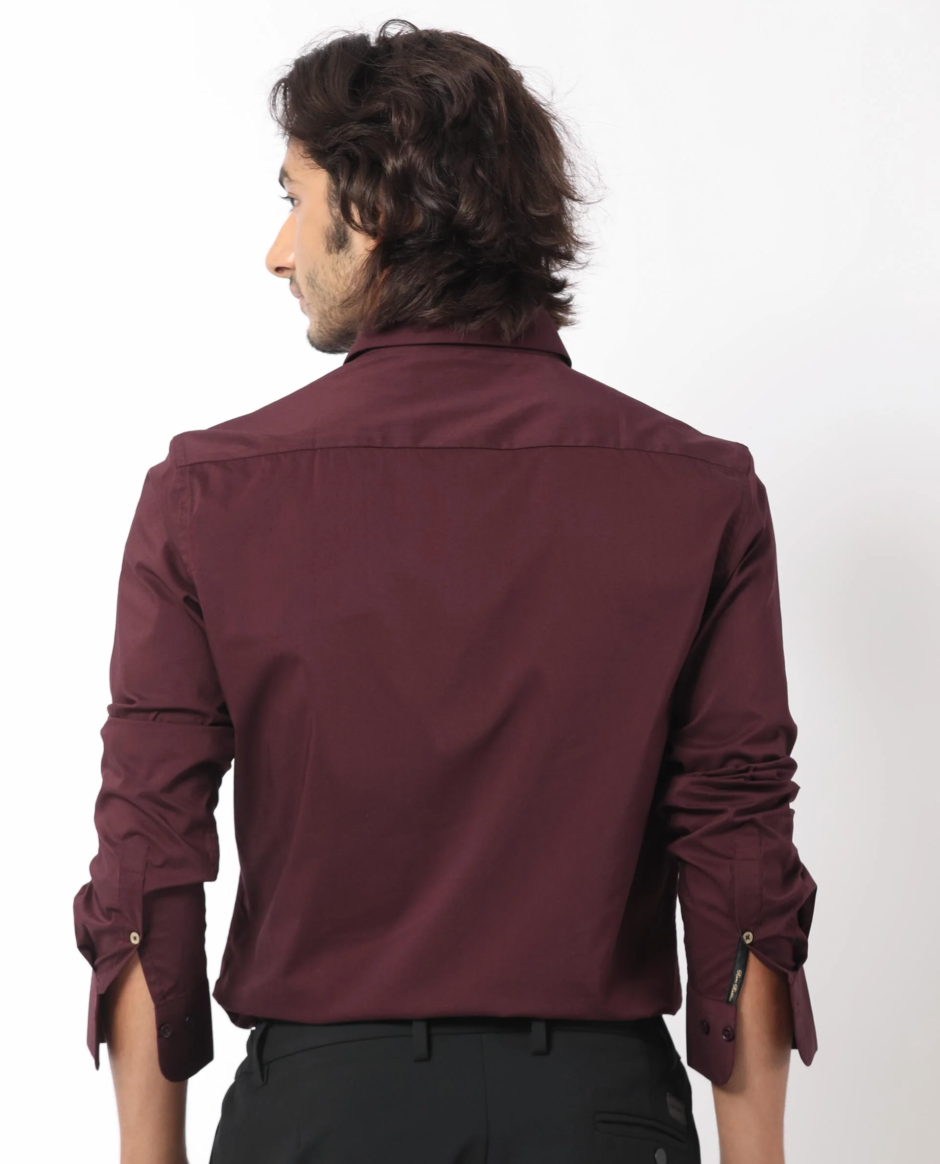 Rare Rabbit Men's Benedict Maroon Cotton Plain Regular Fit Full Sleeve Collared Shirt - Image 8