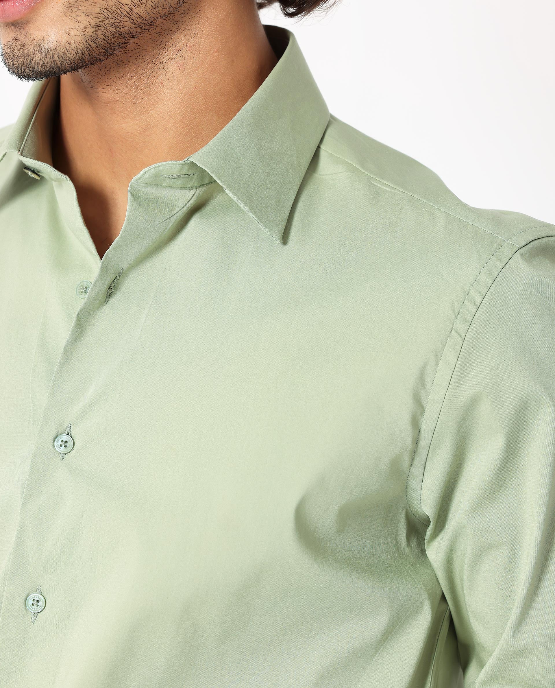 Rare Rabbit Men's Benedict Pastel Green Cotton Plain Regular Fit Full Sleeve Collared Shirt - Image 5