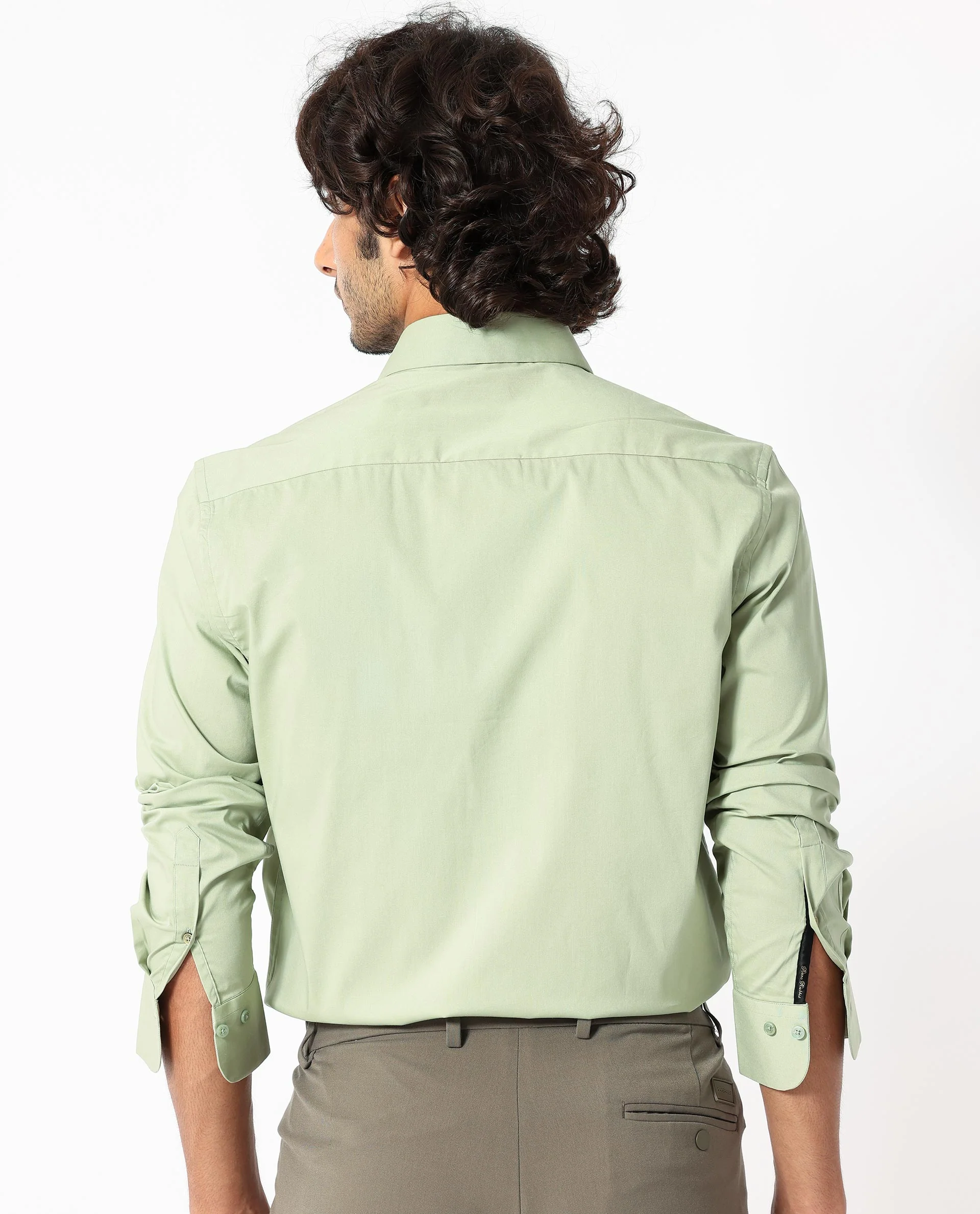 Rare Rabbit Men's Benedict Pastel Green Cotton Plain Regular Fit Full Sleeve Collared Shirt - Image 8