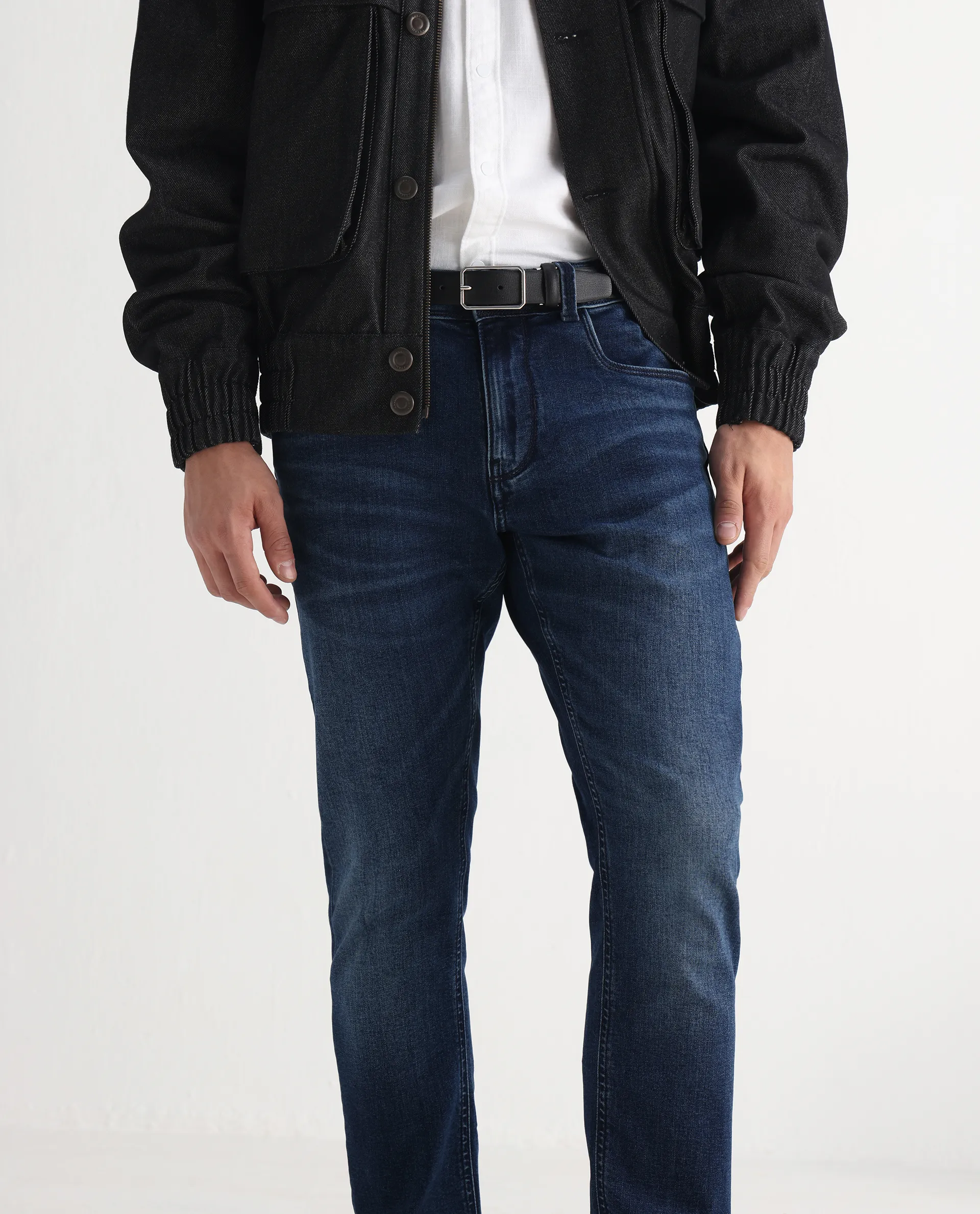 Rare Rabbit Men's Benn Blue Cotton Blend Plain Hawk Slim Fit Jeans - Image 2