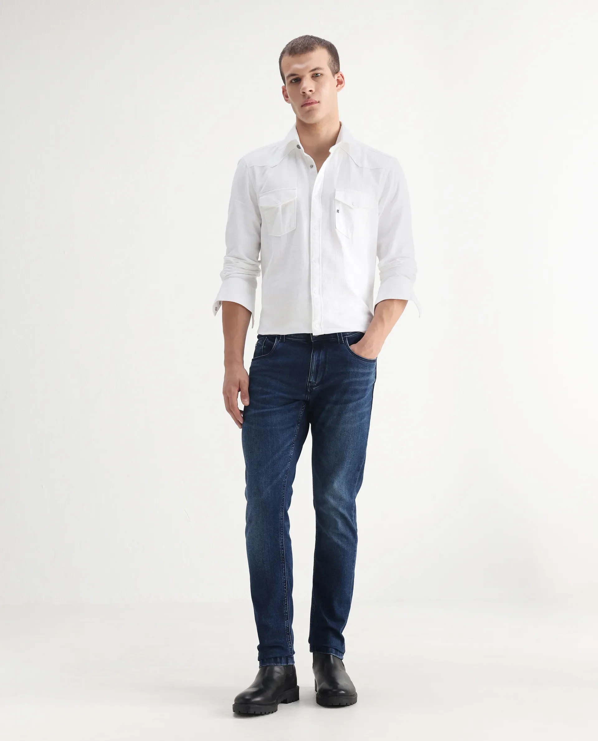 Rare Rabbit Men's Benn Blue Cotton Blend Plain Hawk Slim Fit Jeans - Image 3
