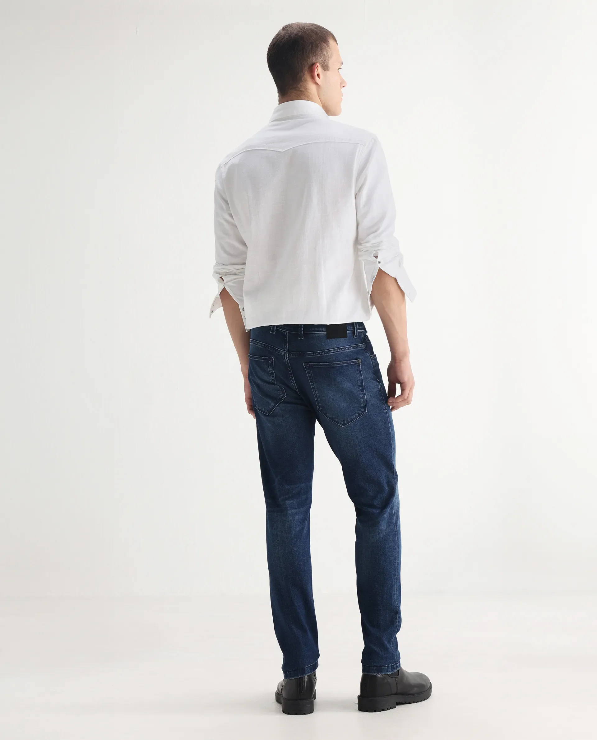 Rare Rabbit Men's Benn Blue Cotton Blend Plain Hawk Slim Fit Jeans - Image 9