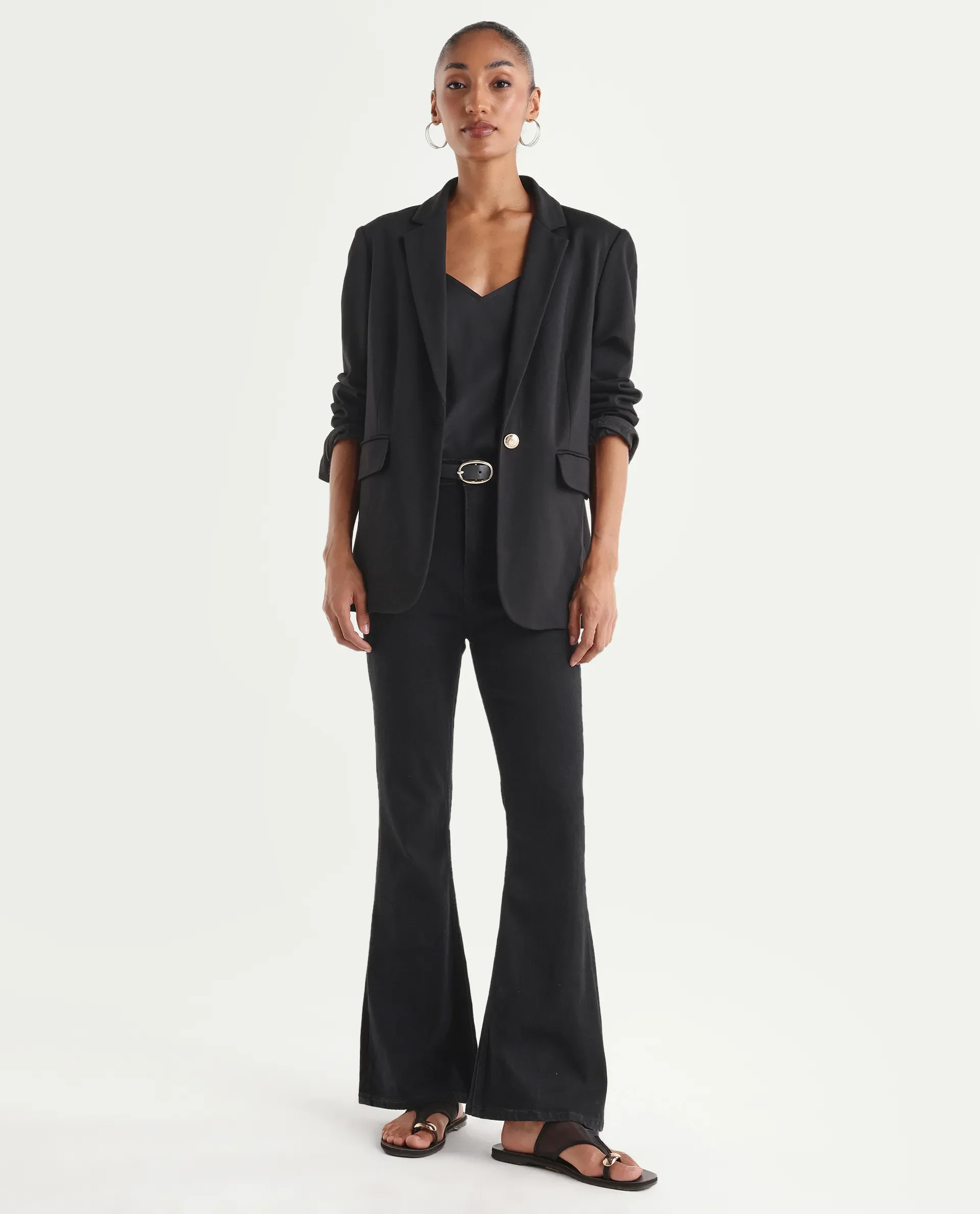 Rareism Women's Benob Black Cotton Blend Bootcut Plain Jeans - Image 3