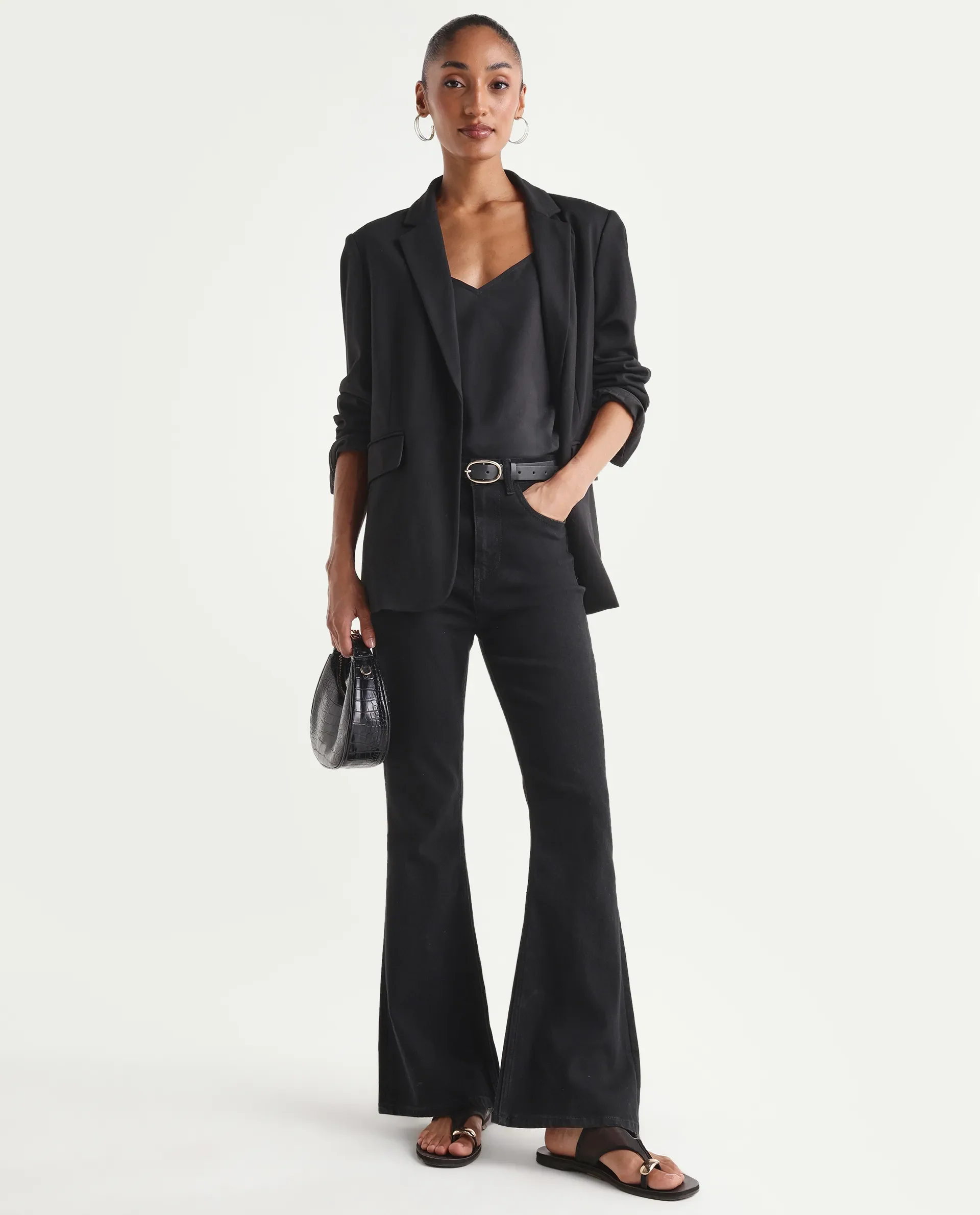Rareism Women's Benob Black Cotton Blend Bootcut Plain Jeans - Image 4