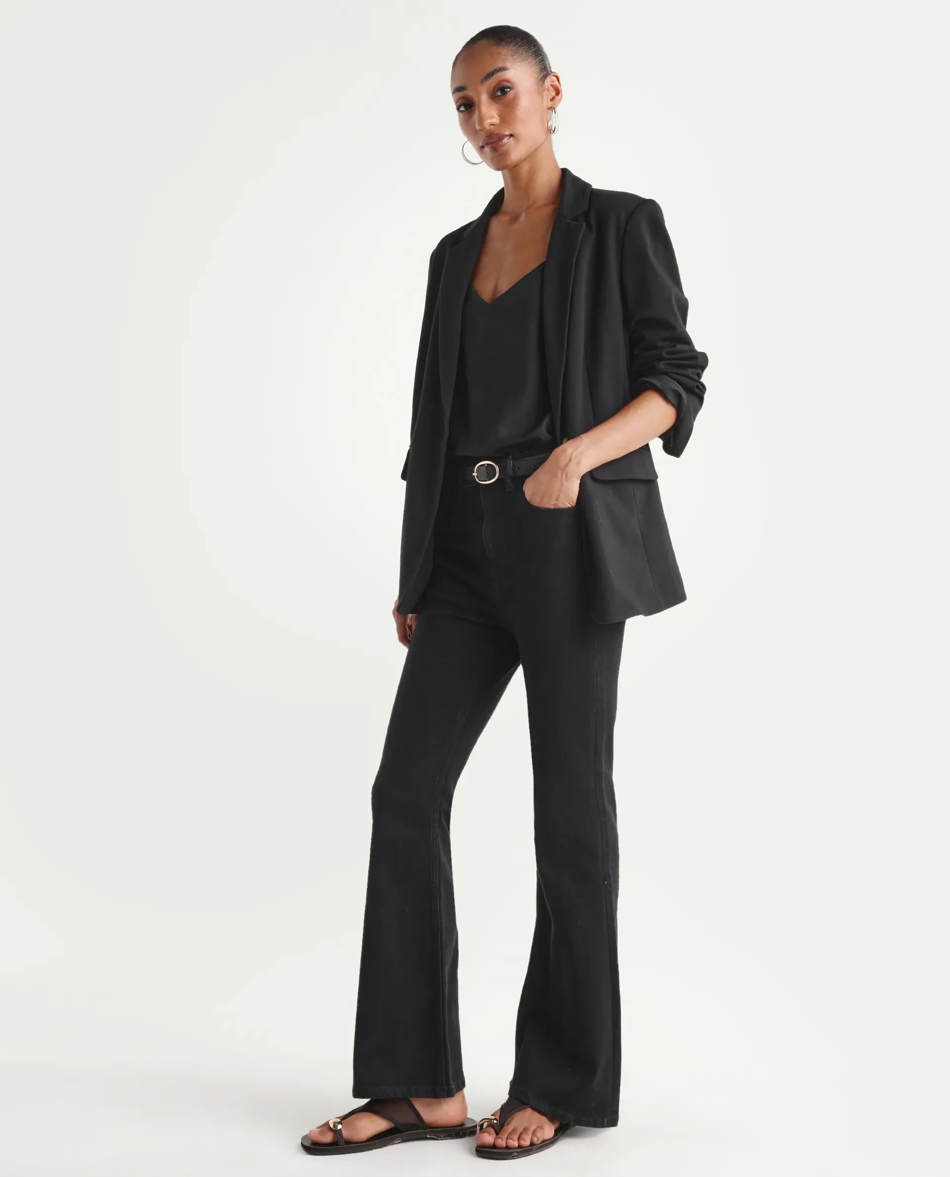 Rareism Women's Benob Black Cotton Blend Bootcut Plain Jeans - Image 7