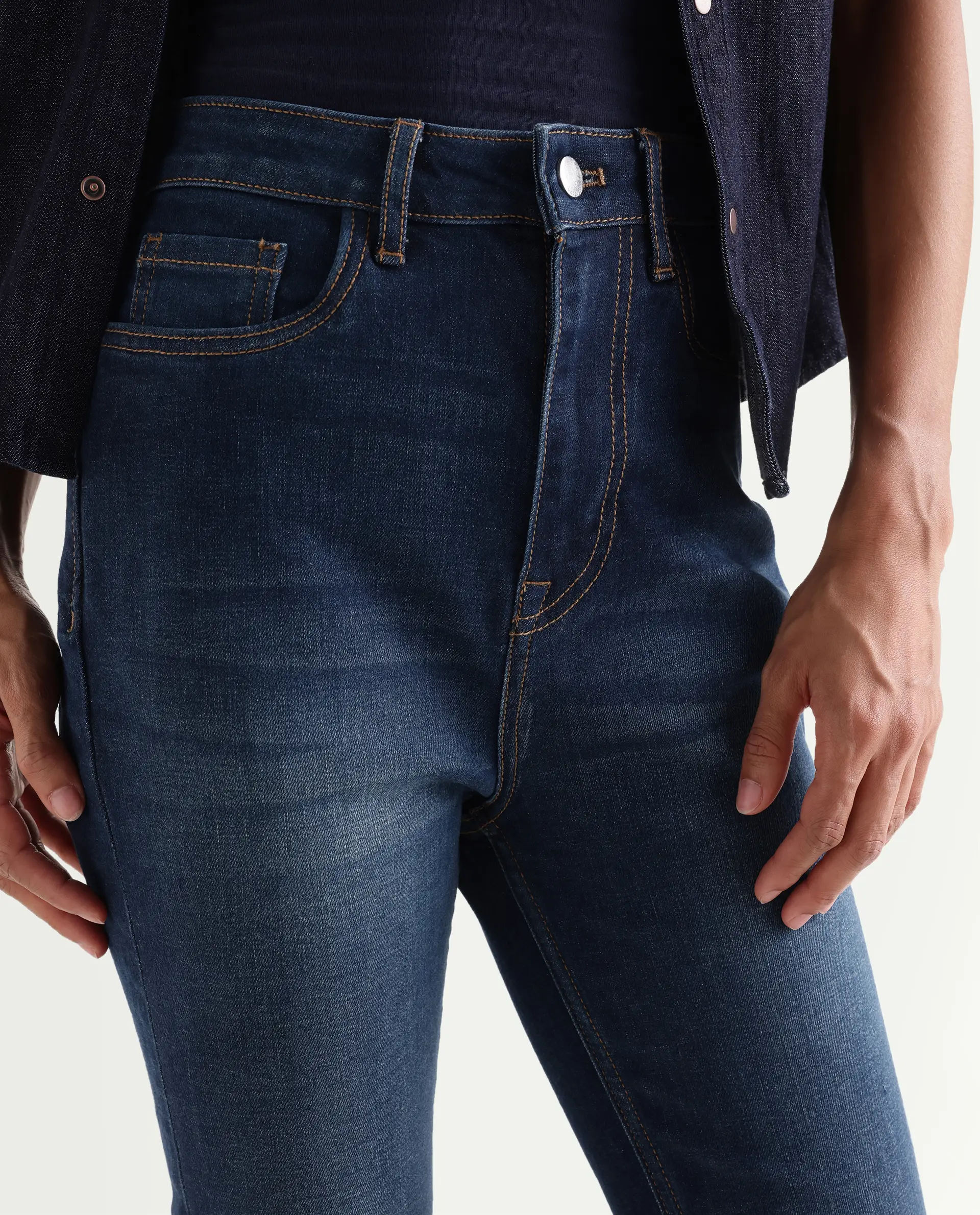 Rareism Women's Benod Dark Blue Cotton Blend Bootcut Plain Jeans - Image 2