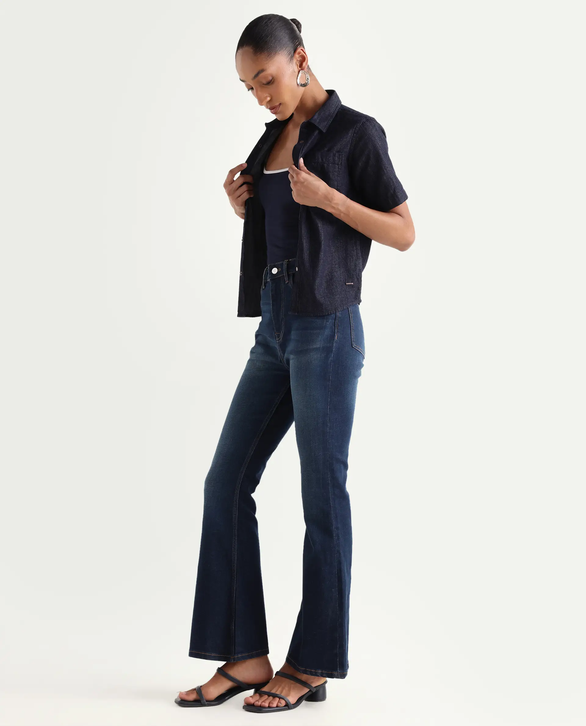 Rareism Women's Benod Dark Blue Cotton Blend Bootcut Plain Jeans - Image 3