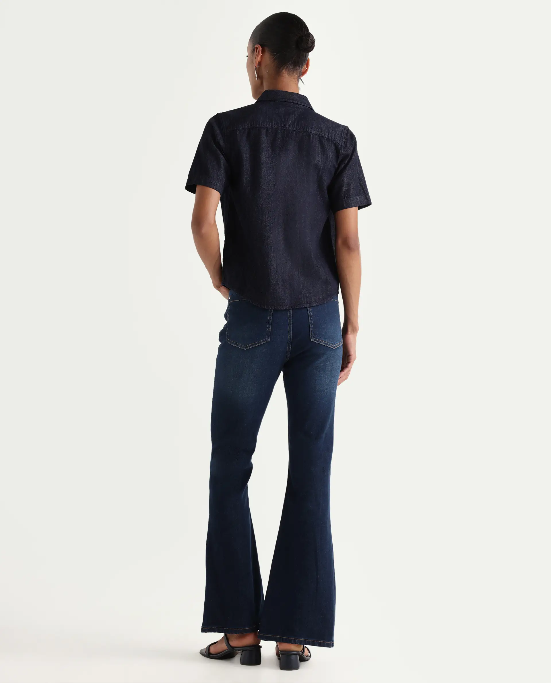 Rareism Women's Benod Dark Blue Cotton Blend Bootcut Plain Jeans - Image 5