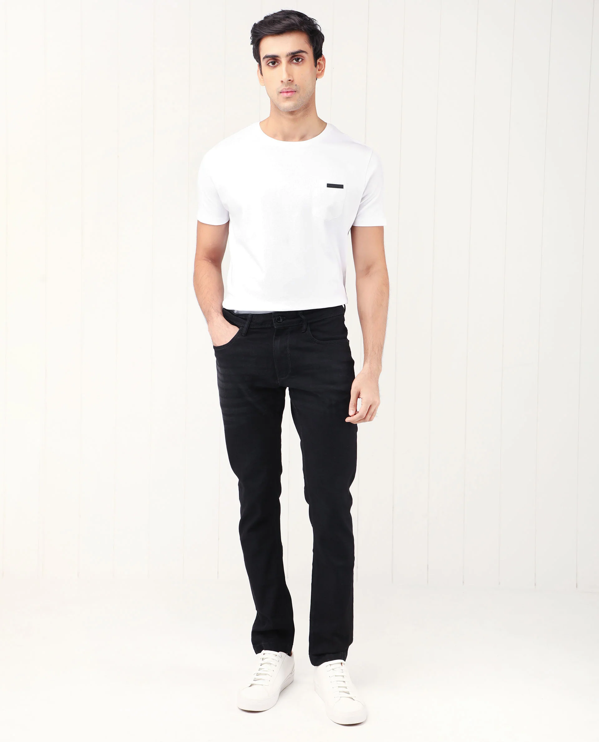 Rare Rabbit Men's Benoit Black Cotton Plain Hawk Slim Fit Jeans - Image 3