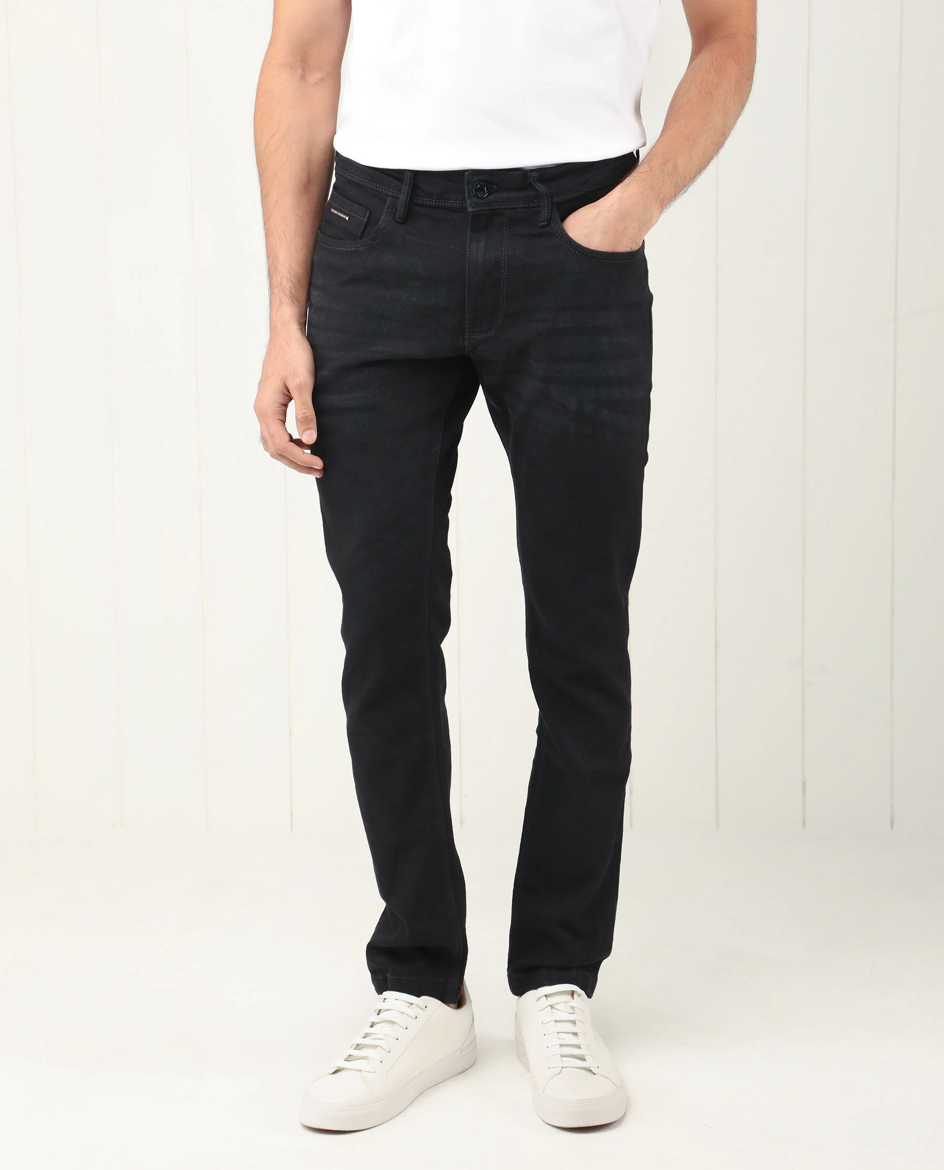 Rare Rabbit Men's Benoit Black Cotton Plain Hawk Slim Fit Jeans - Image 4
