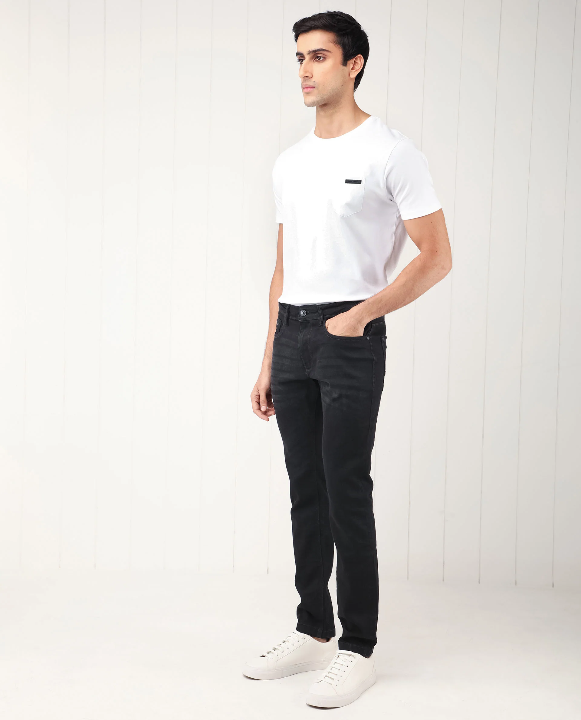 Rare Rabbit Men's Benoit Black Cotton Plain Hawk Slim Fit Jeans - Image 5